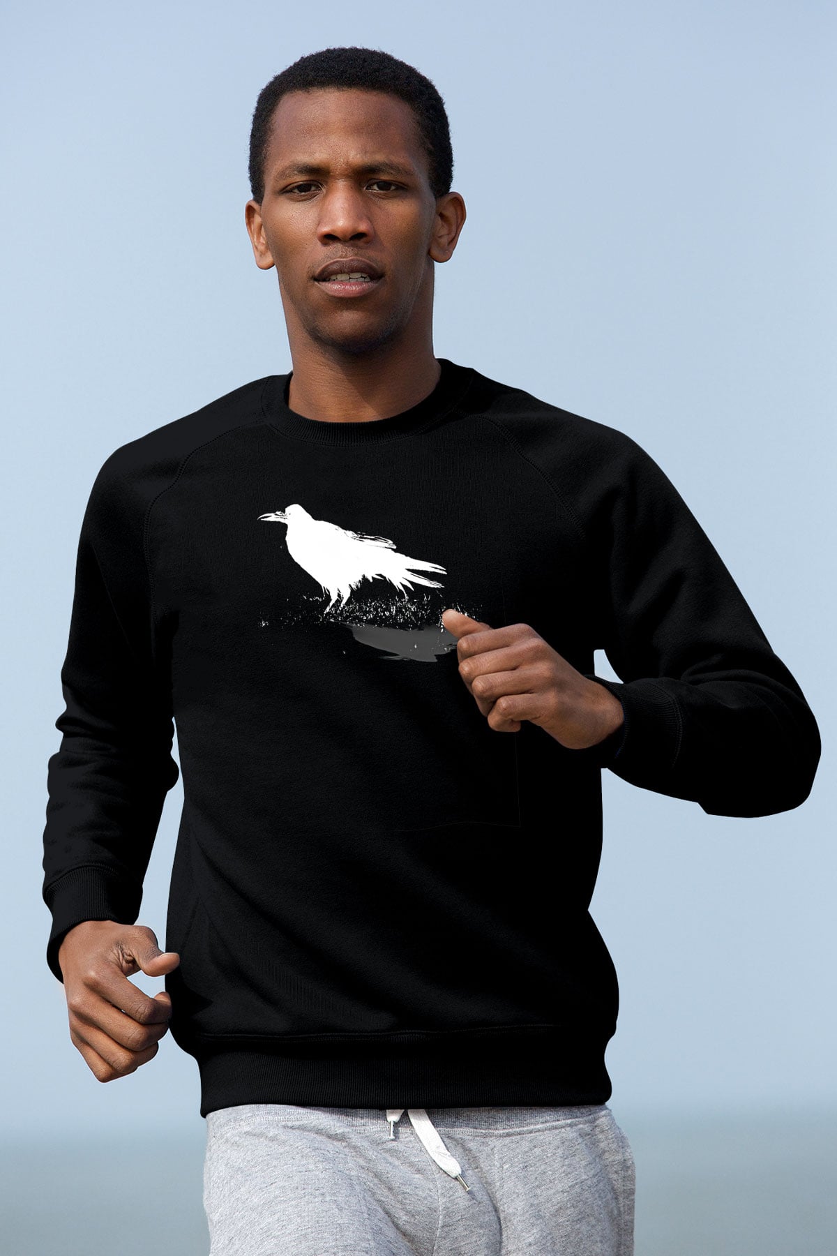 Karga Baskılı Unisex Siyah Sweatshirt