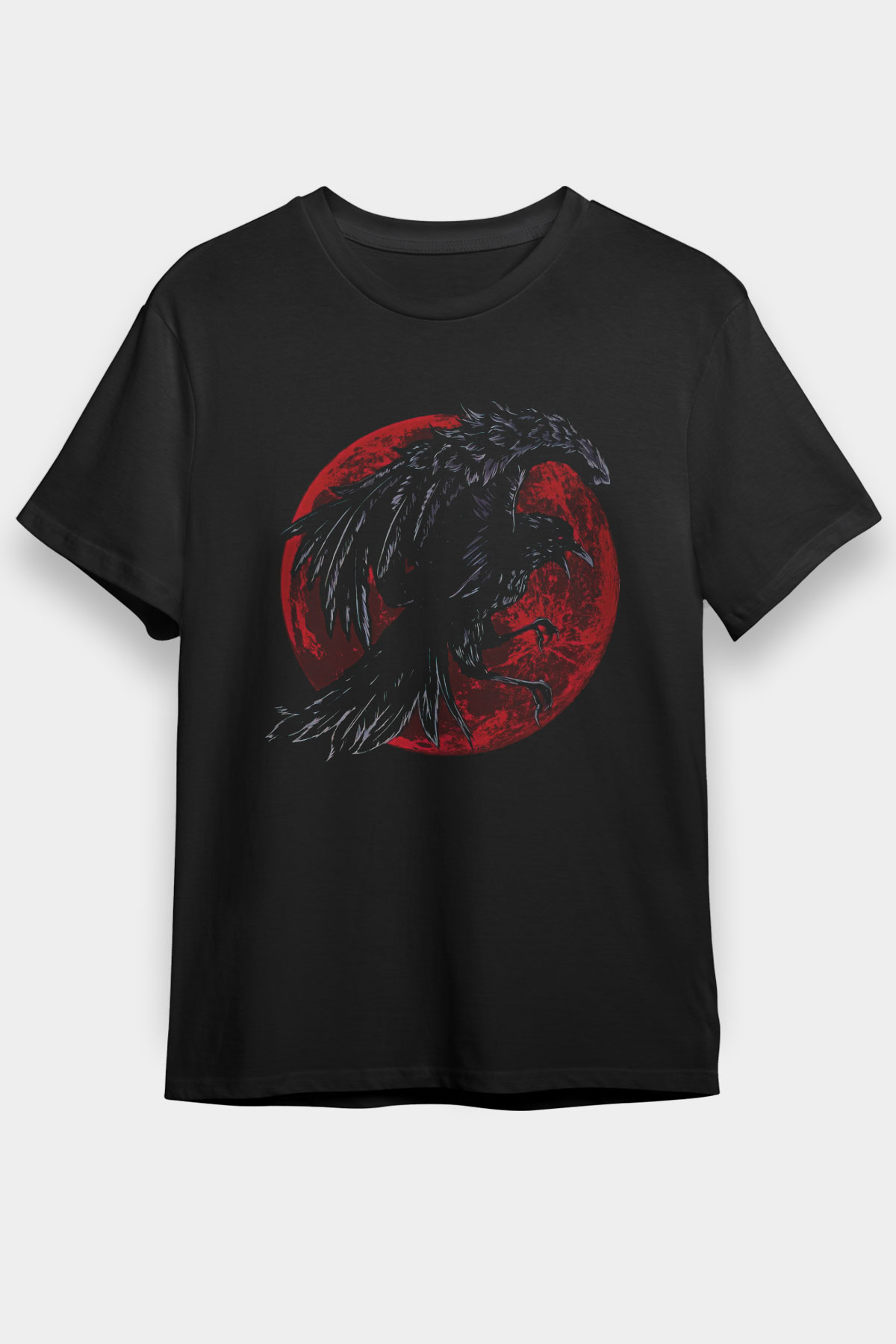 Karga Baskılı Unisex Siyah Tişört - Tshirt