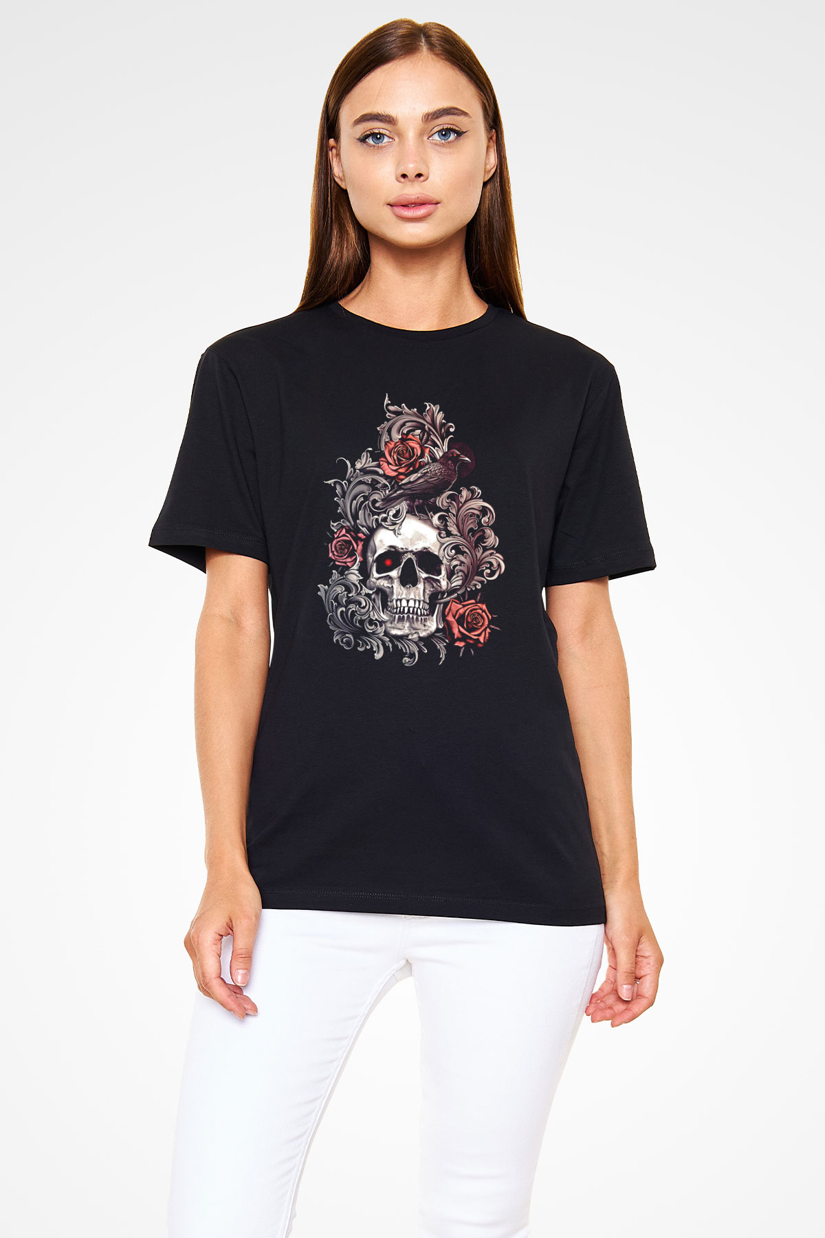 Karga Baskılı Unisex Siyah Tişört - Tshirt