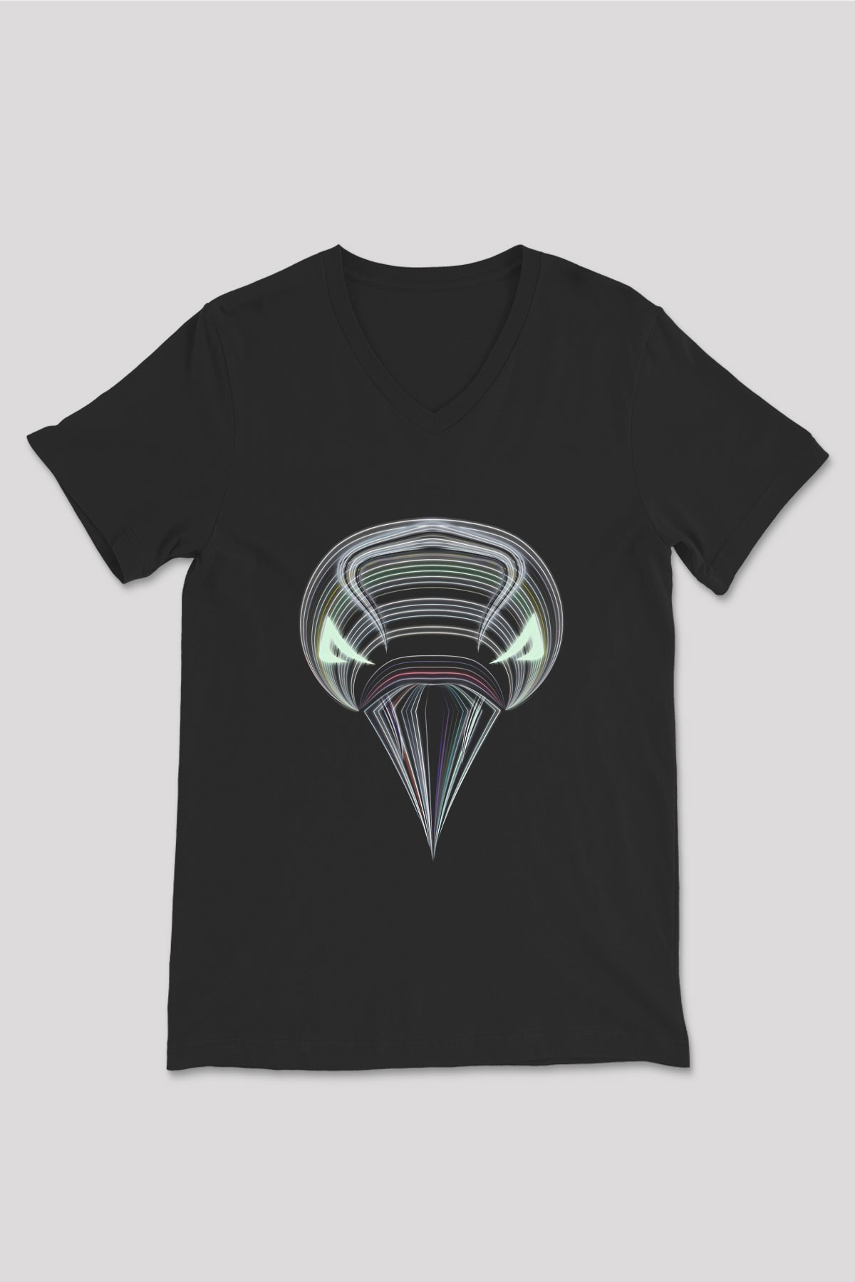 Karga Baskılı Unisex Siyah V Yaka Tişört - Tshirt
