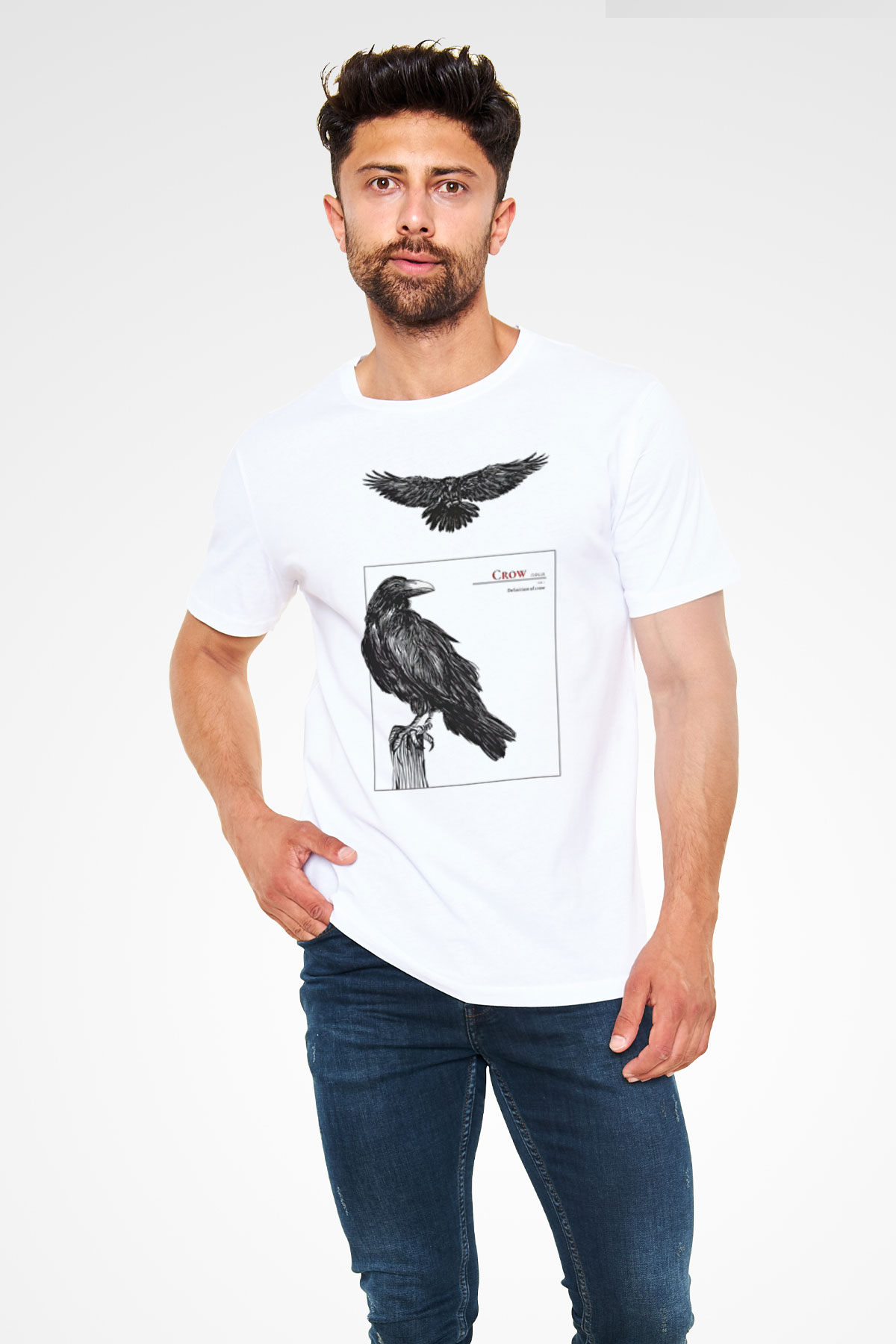 Karga Unisex Baskılı Beyaz Tişört - Tshirt