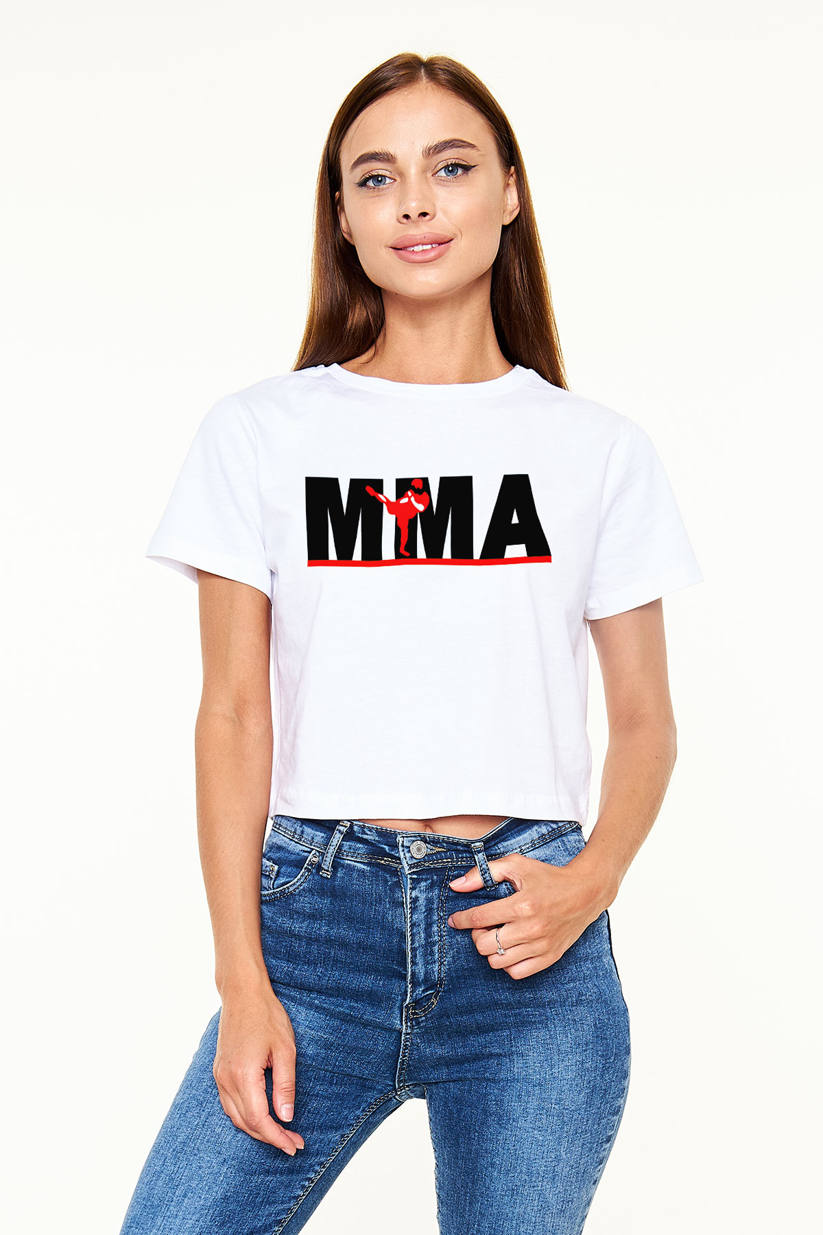 Karma dövüş sanatları Beyaz Croptop Tişört