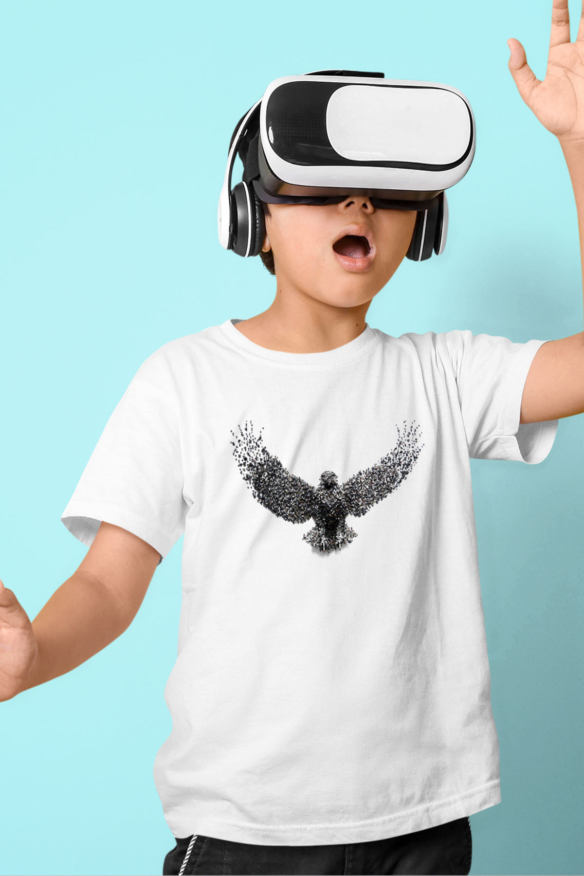 Kartal Baskılı Beyaz Unisex Çocuk Tişört