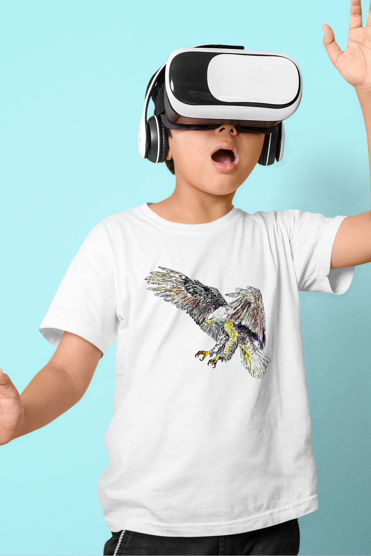 Kartal Baskılı Beyaz Unisex Çocuk Tişört