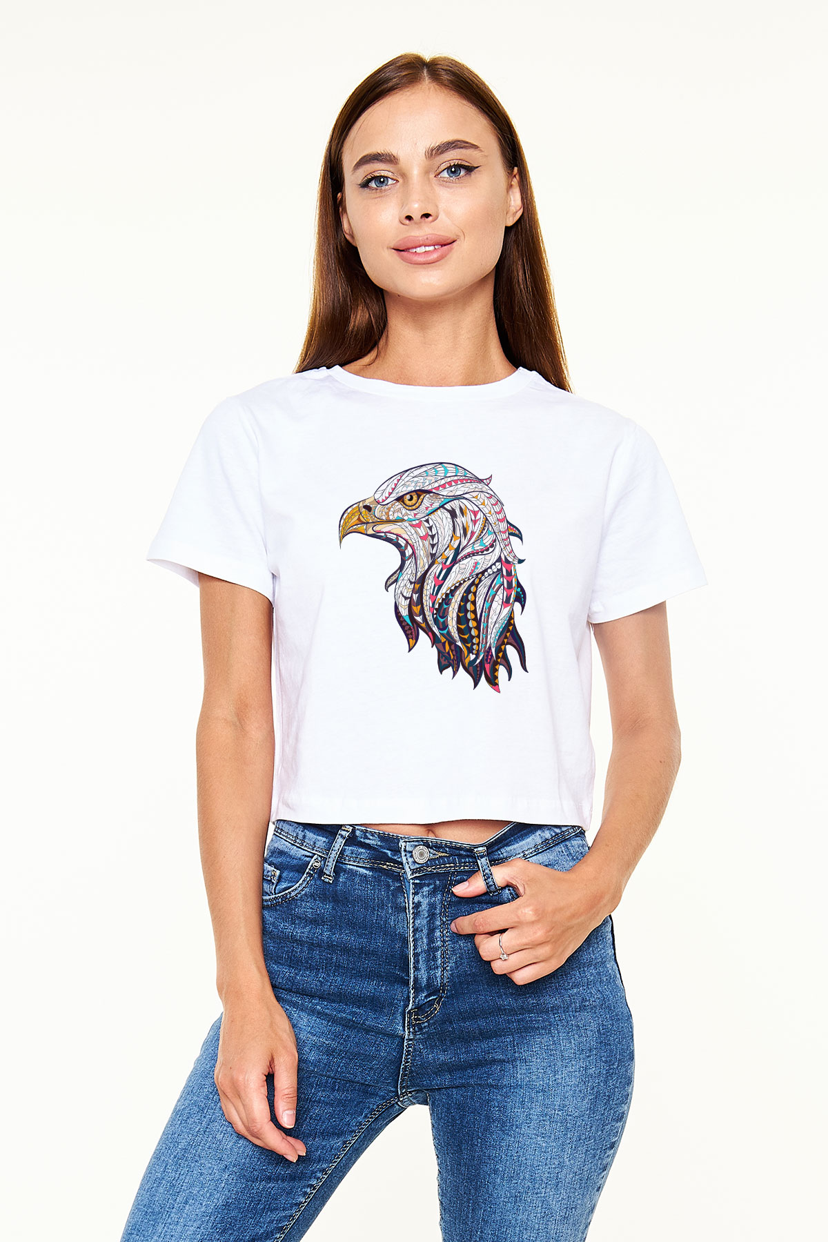 Kartal Beyaz Croptop Tişört