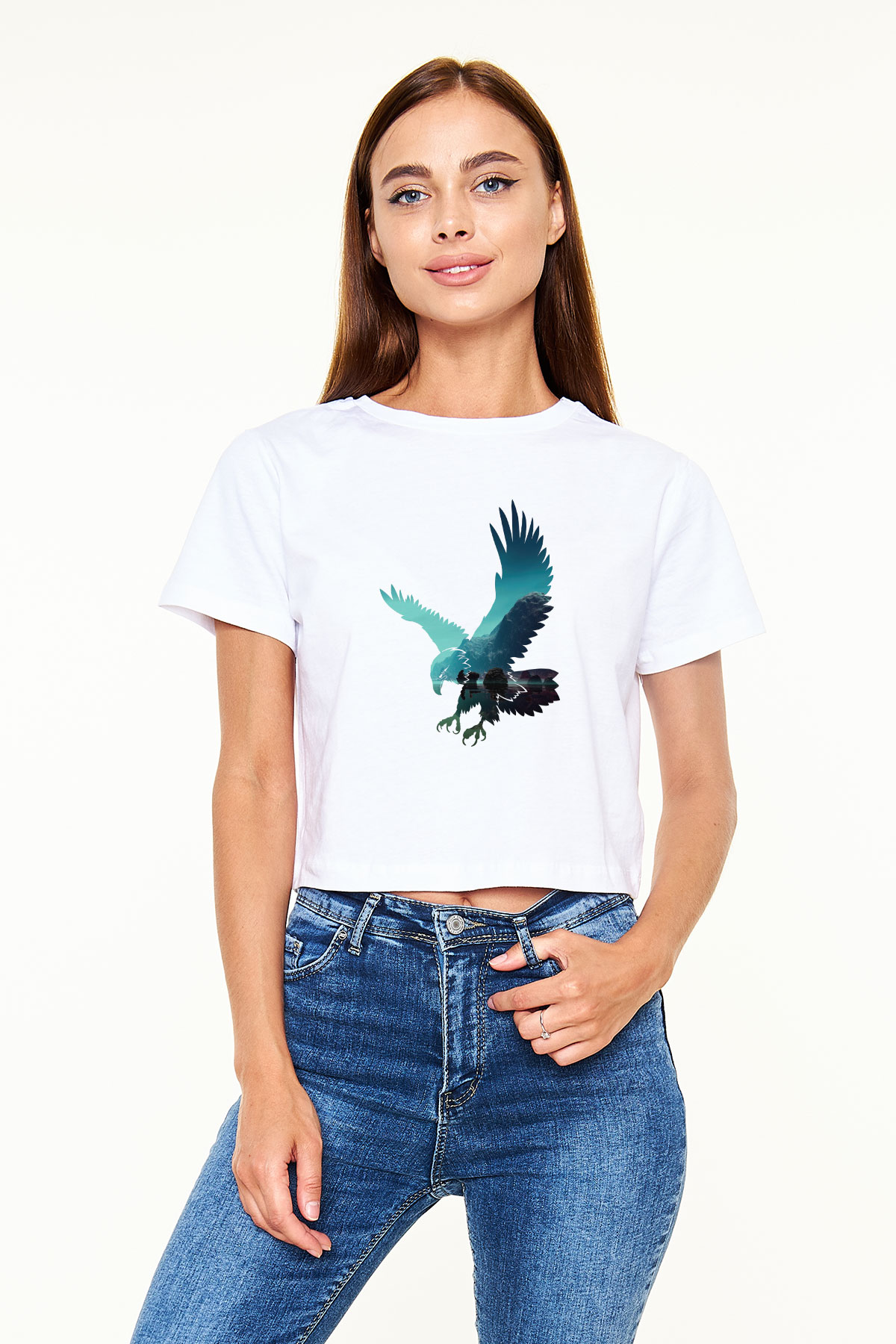 Kartal Beyaz Croptop Tişört