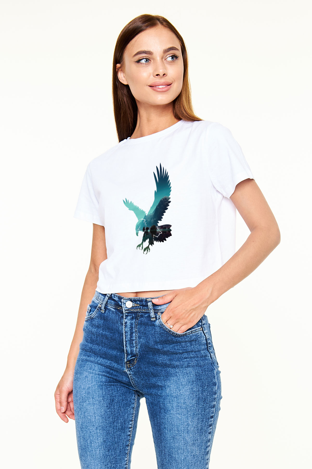 Kartal Beyaz Croptop Tişört