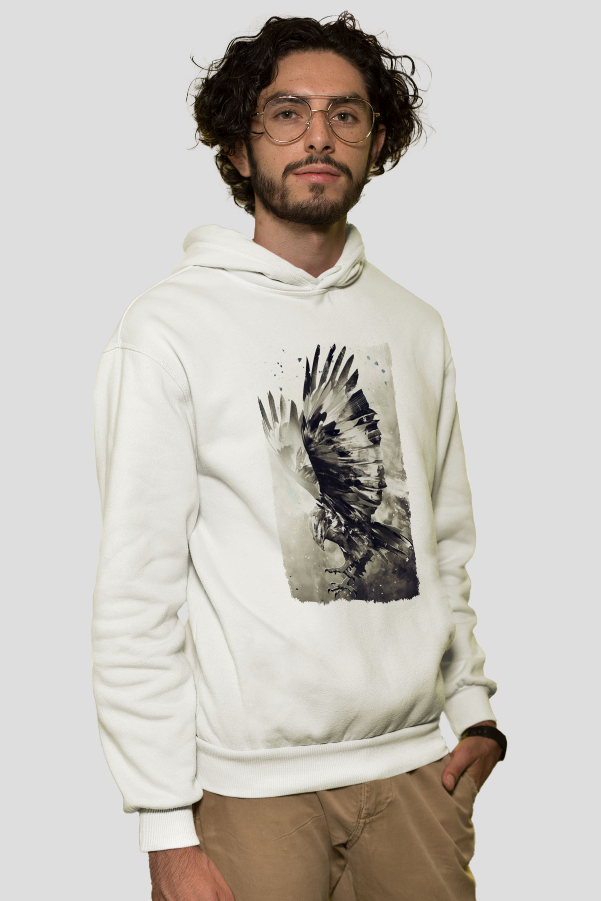 Kartal Beyaz Unisex Hoodie