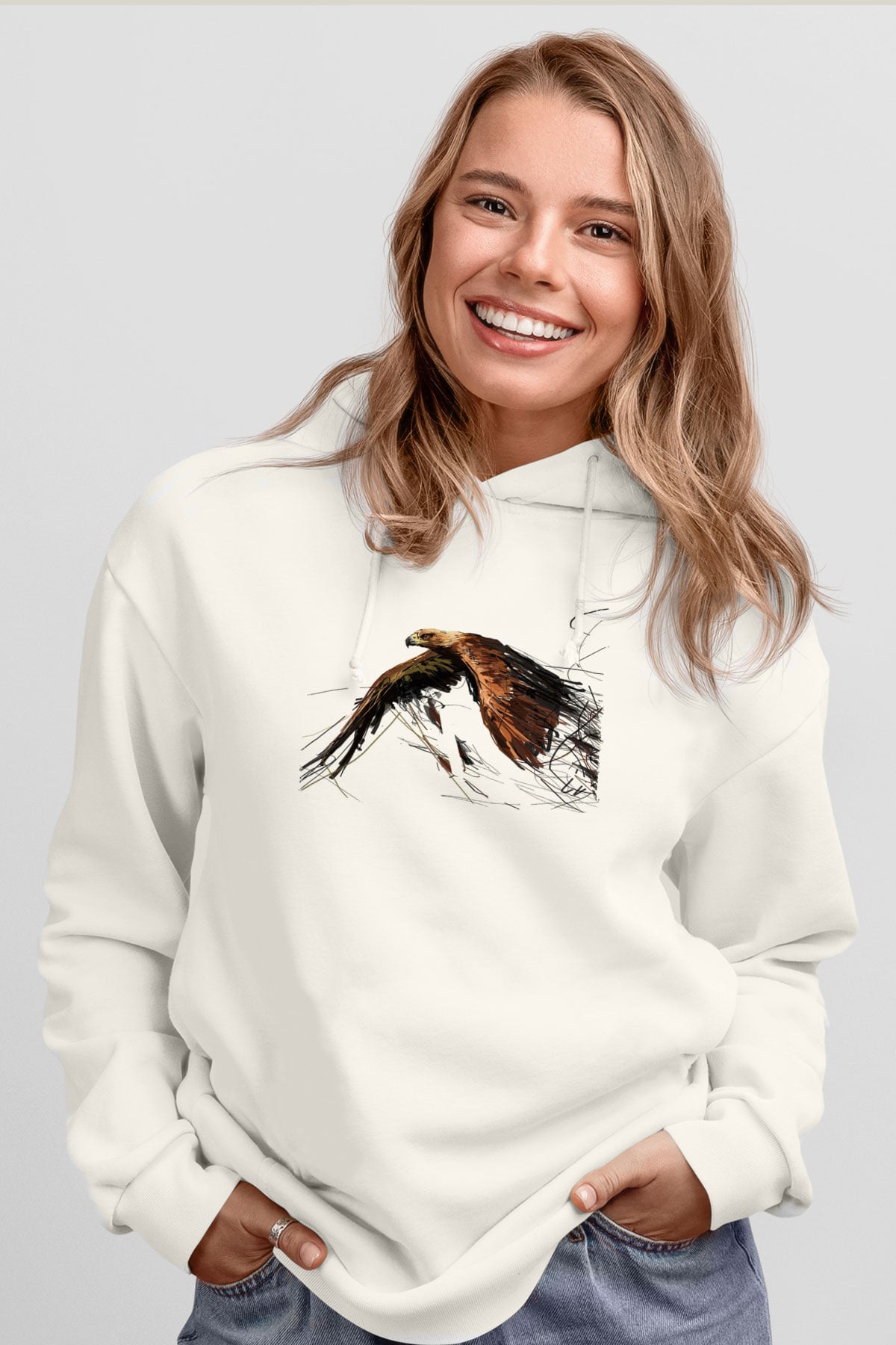 Kartal Beyaz Unisex Hoodie