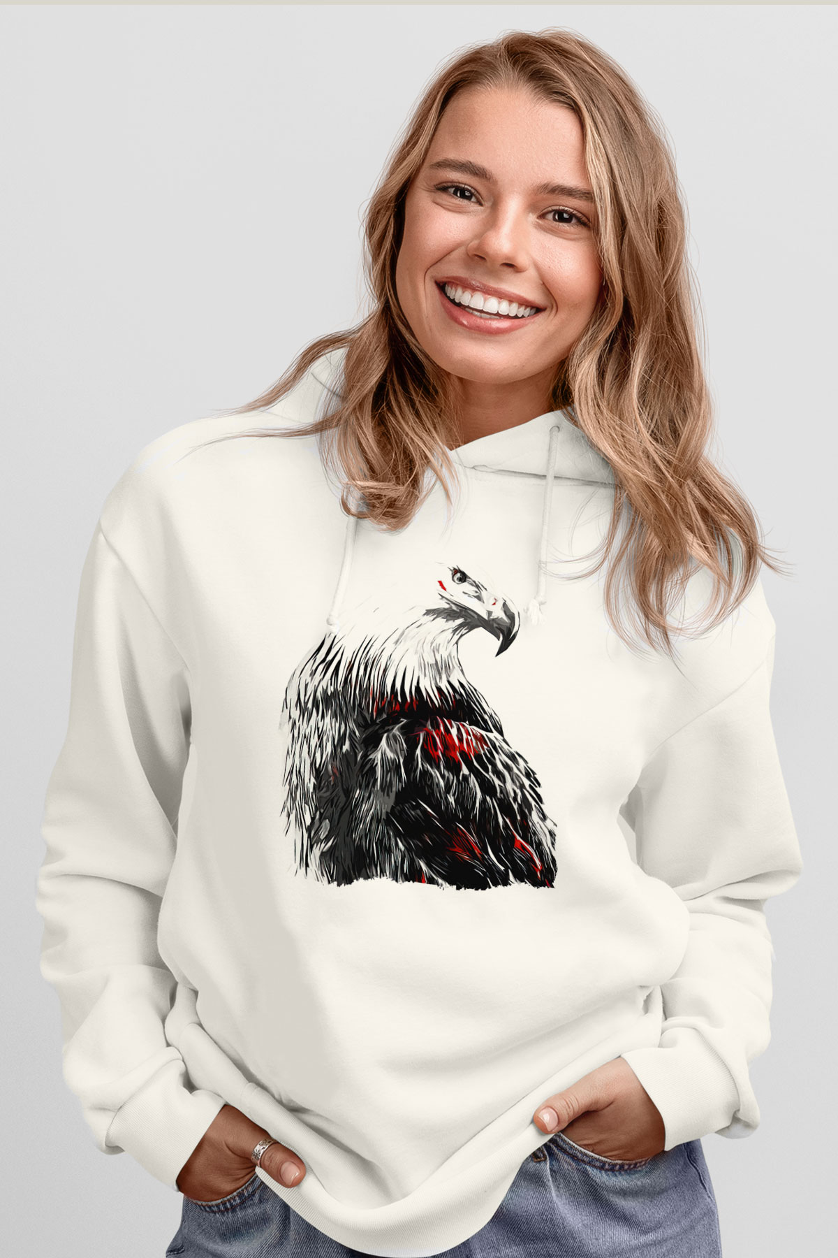 Kartal Beyaz Unisex Hoodie