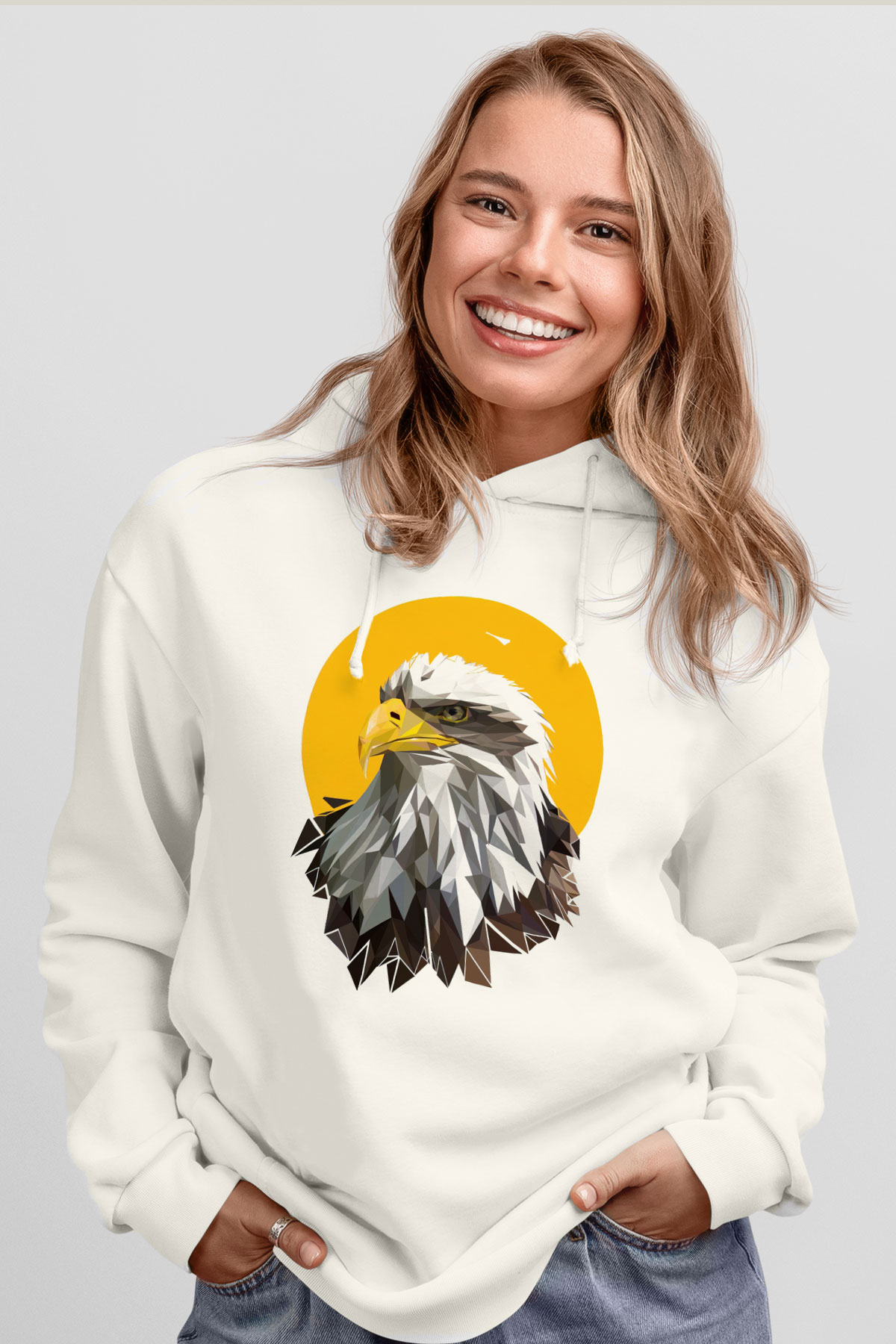 Kartal Beyaz Unisex Hoodie