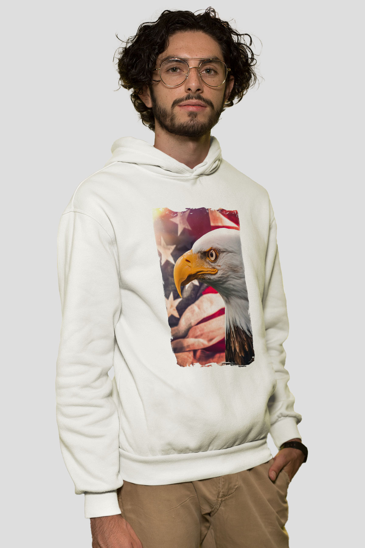 Kartal Beyaz Unisex Hoodie