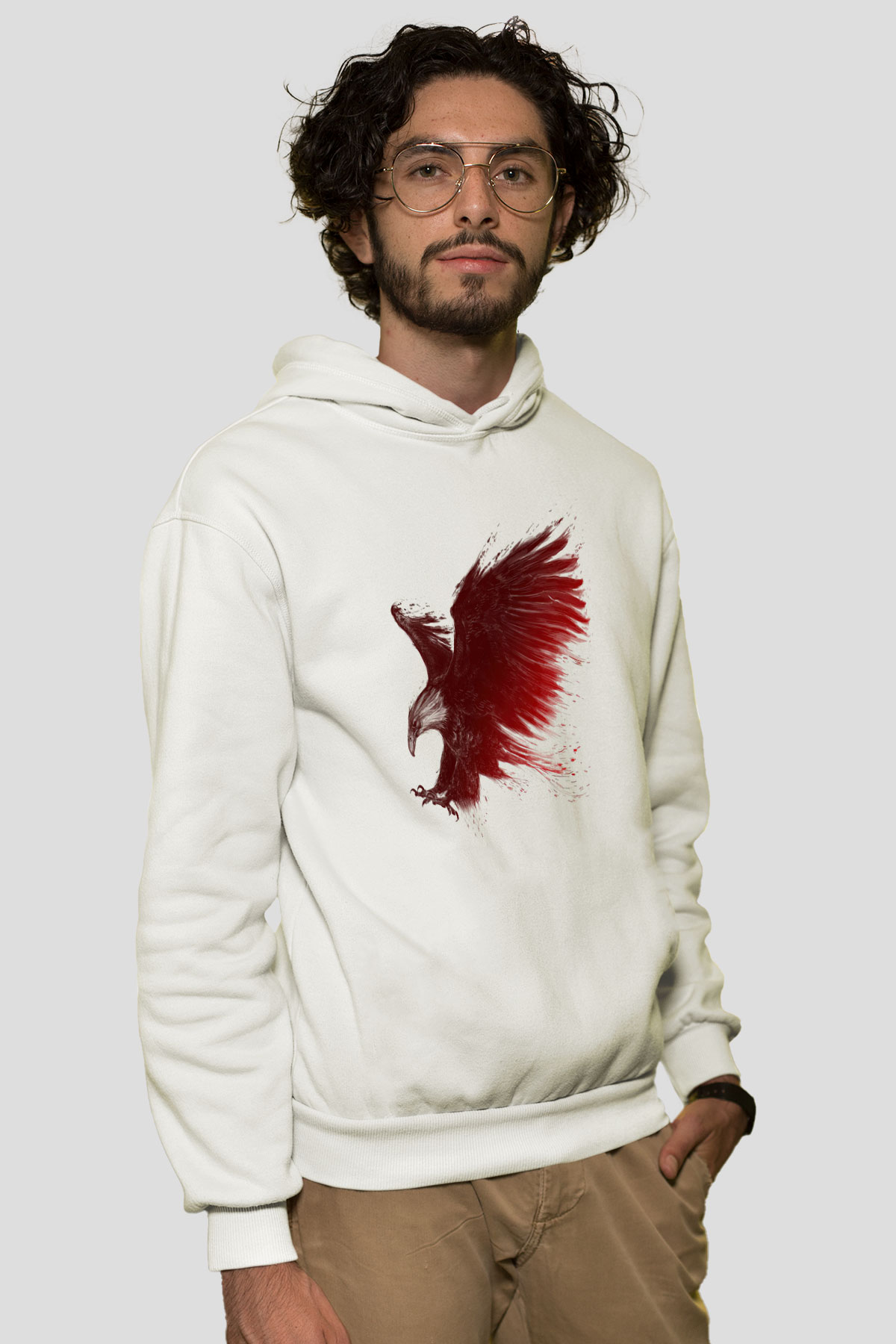 Kartal Beyaz Unisex Hoodie