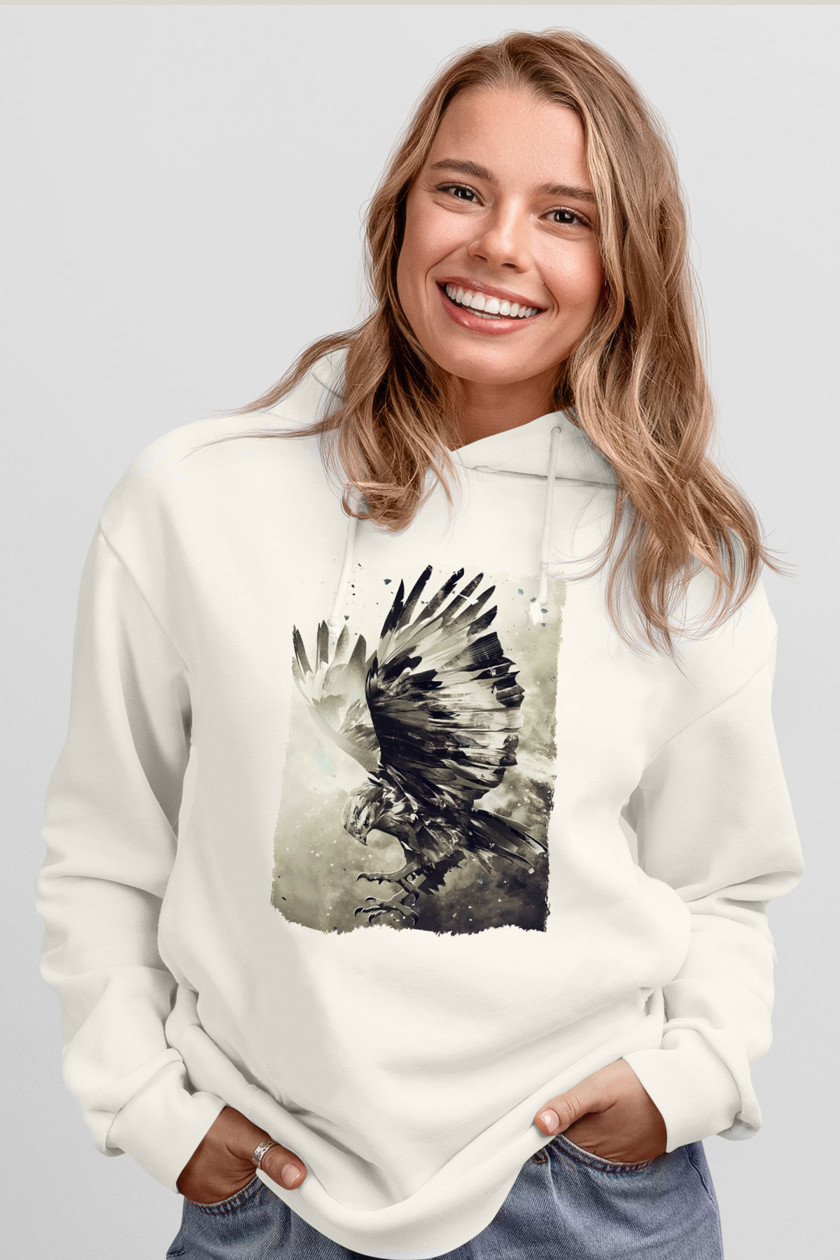 Kartal Beyaz Unisex Hoodie
