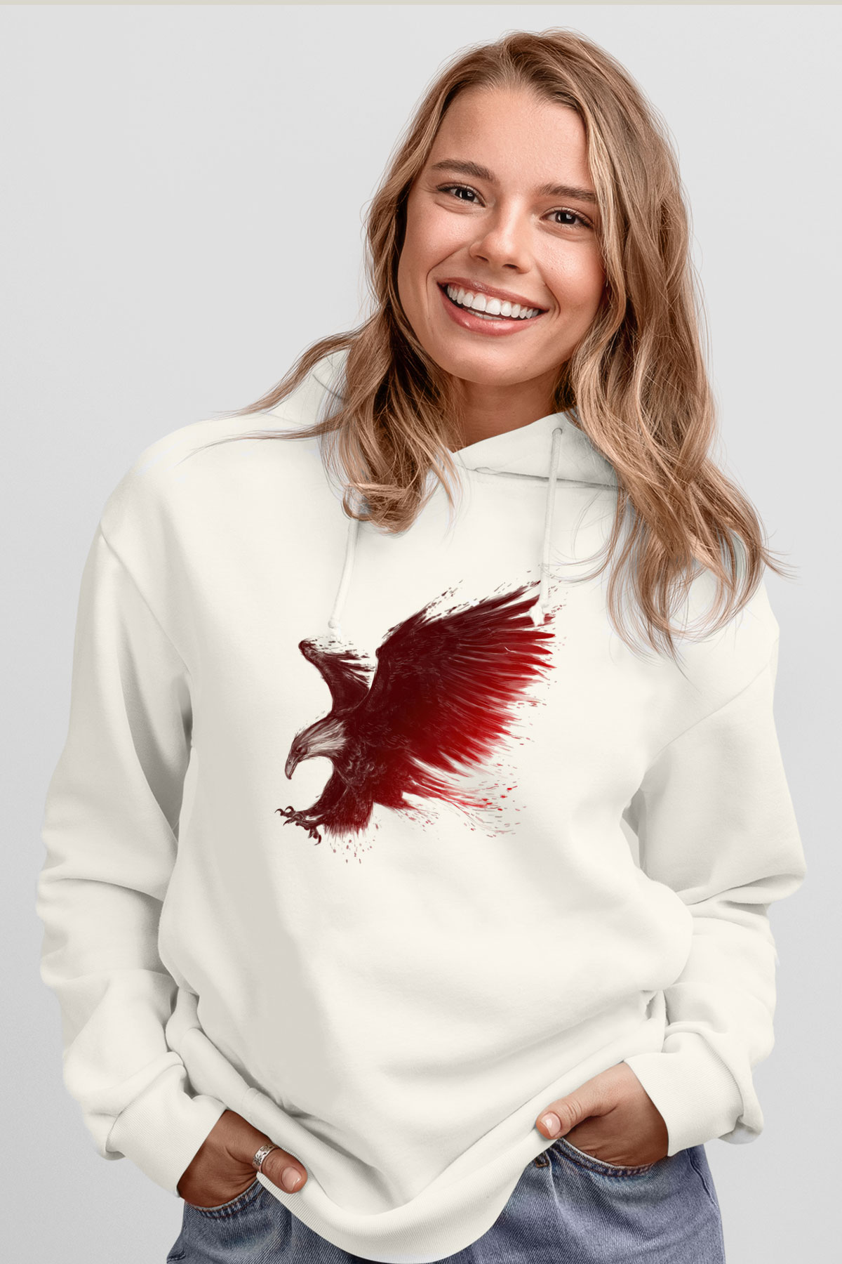Kartal Beyaz Unisex Hoodie