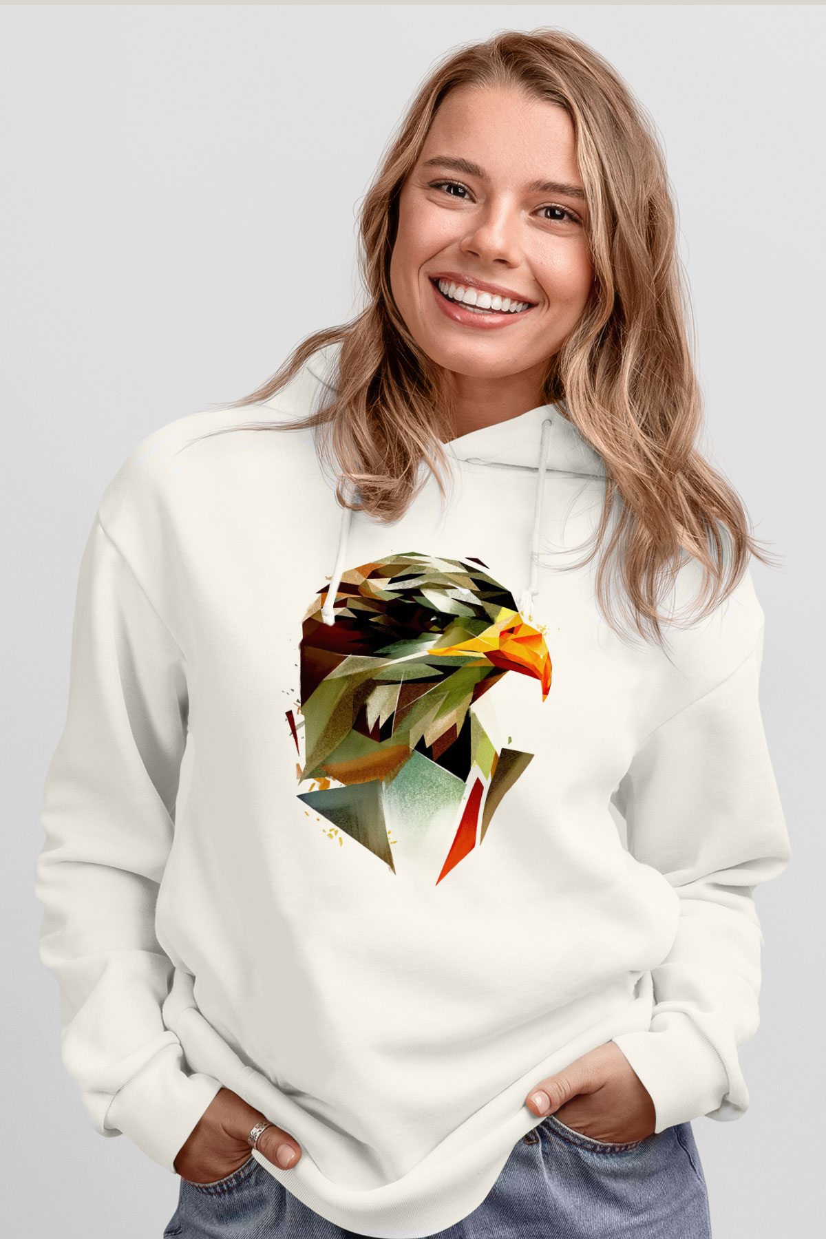 Kartal Beyaz Unisex Hoodie