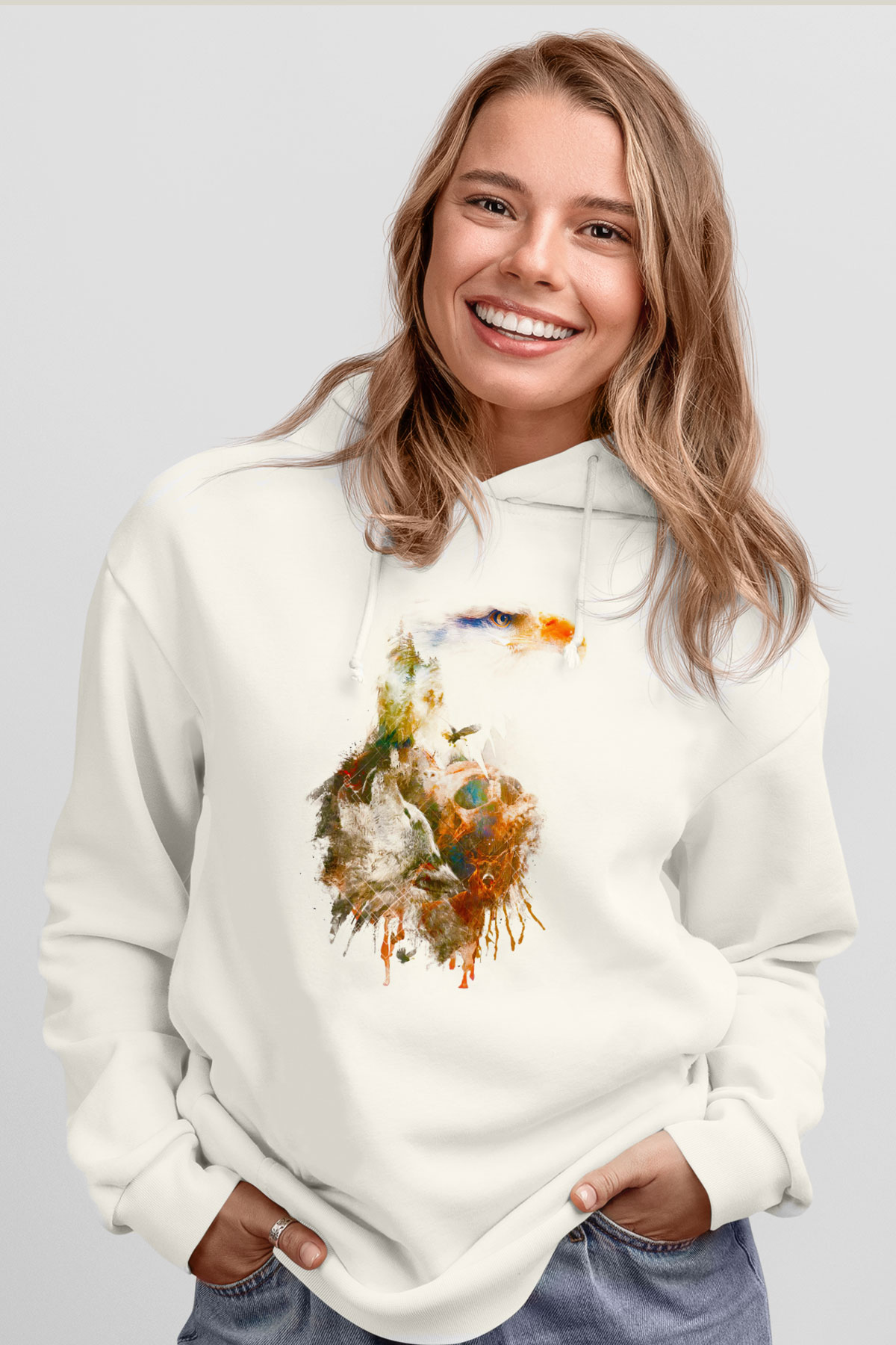 Kartal Beyaz Unisex Hoodie