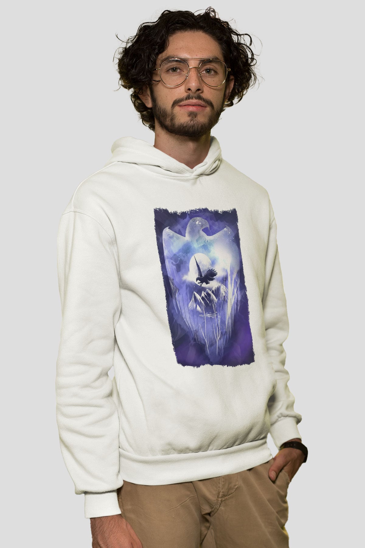 Kartal Beyaz Unisex Hoodie