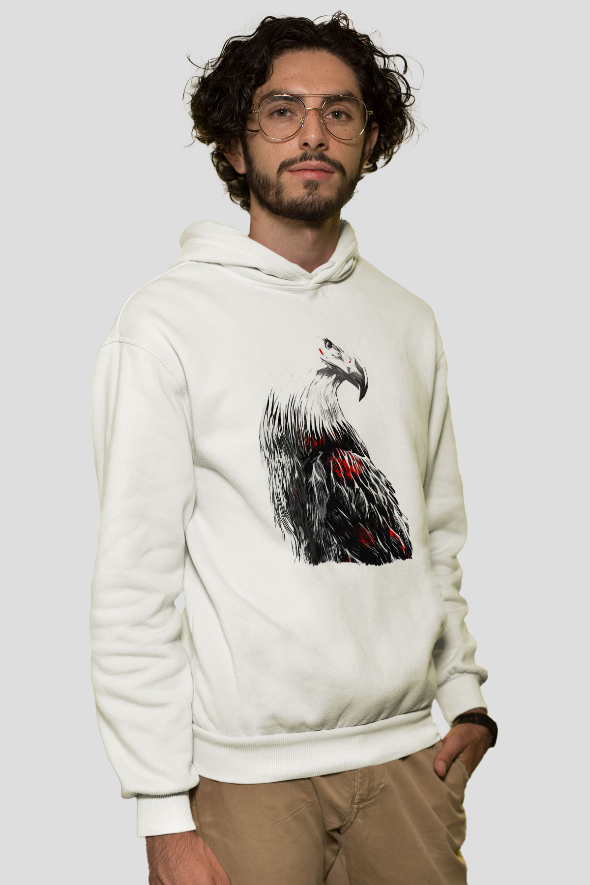 Kartal Beyaz Unisex Hoodie