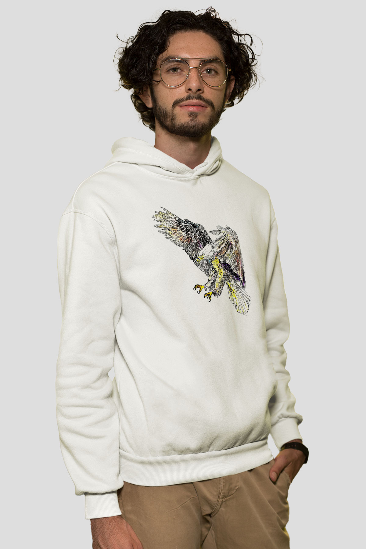 Kartal Beyaz Unisex Kapşonlu Sweatshirt