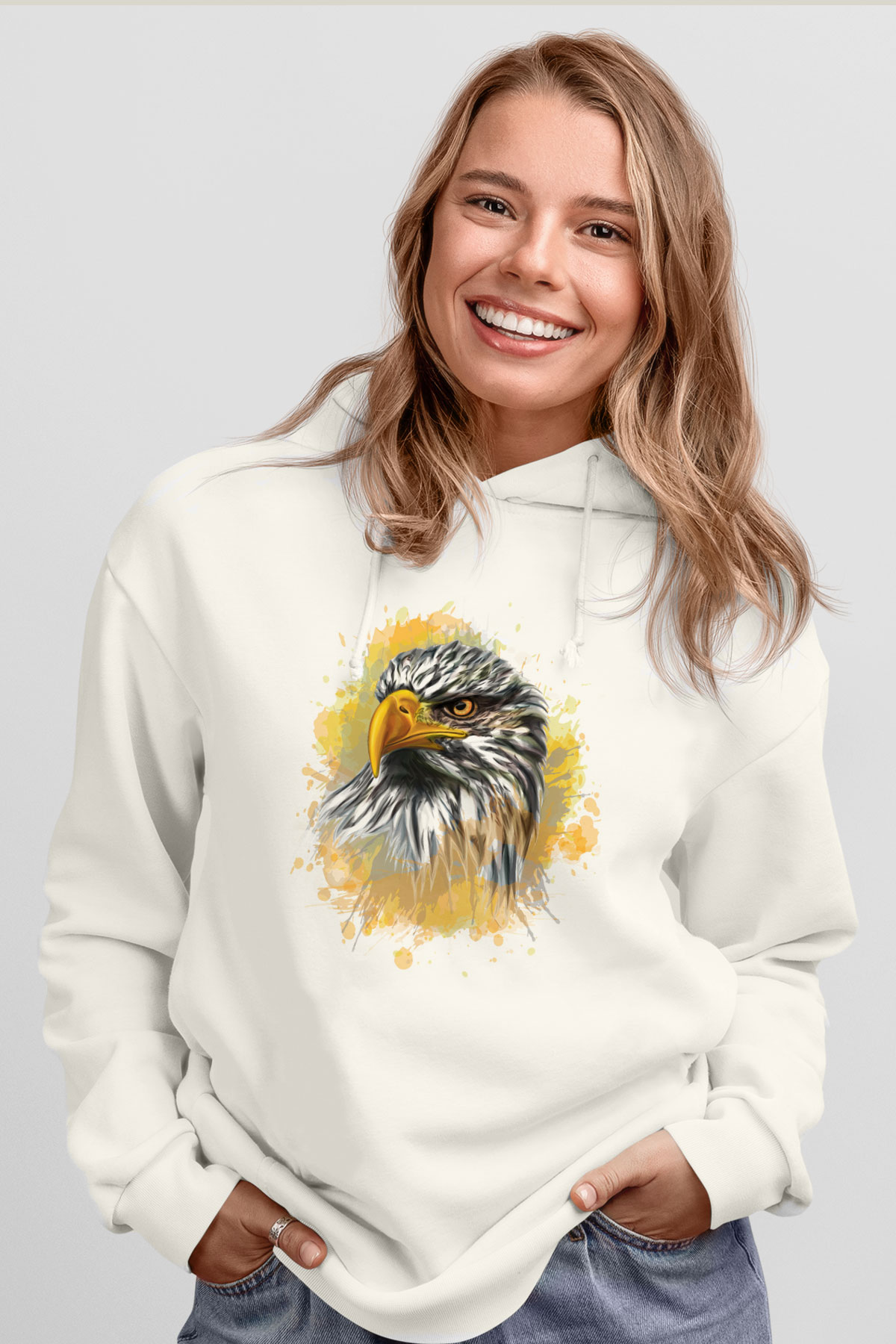 Kartal Beyaz Unisex Kapşonlu Sweatshirt
