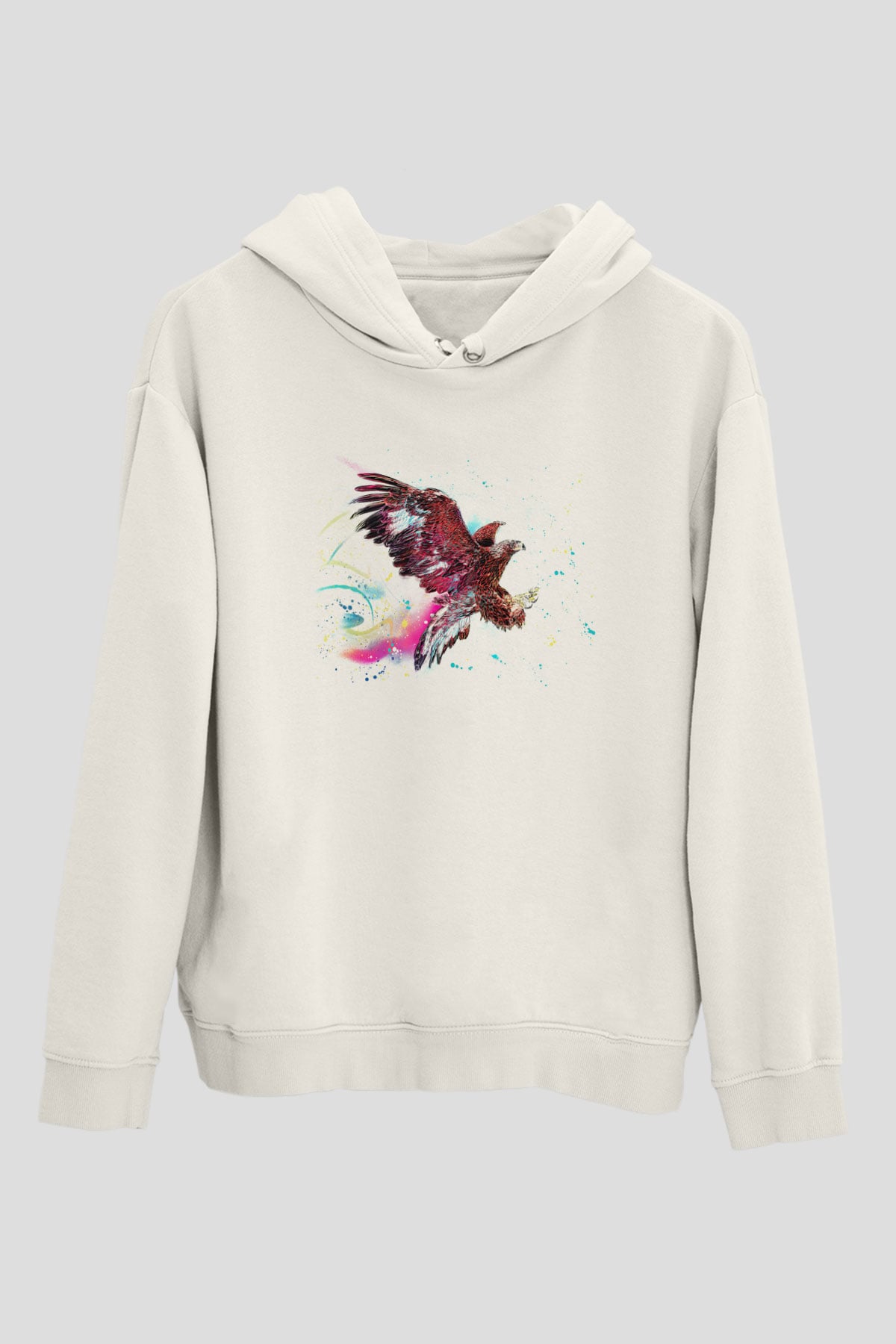 Kartal Beyaz Unisex Kapşonlu Sweatshirt