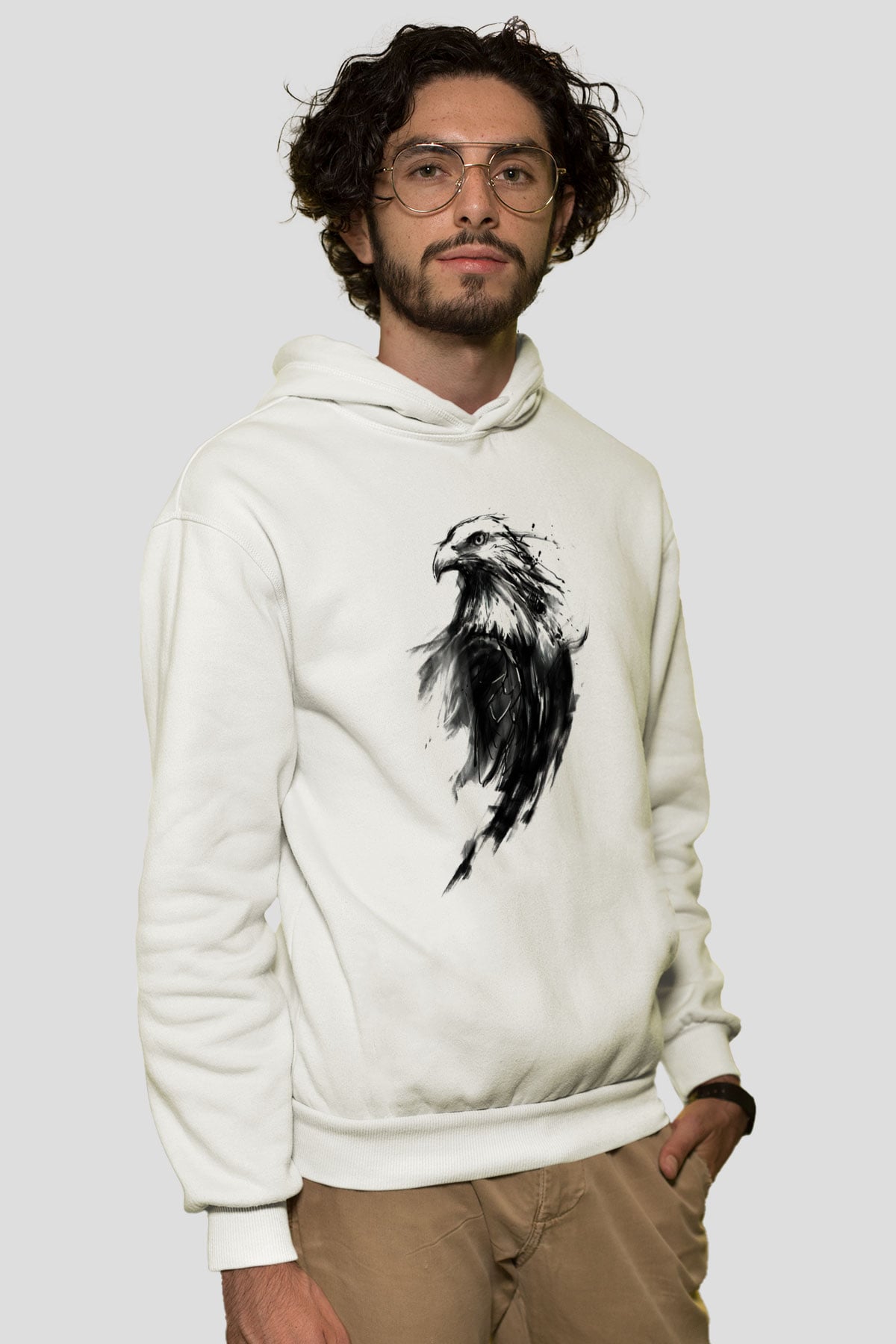 Kartal Beyaz Unisex Kapşonlu Sweatshirt