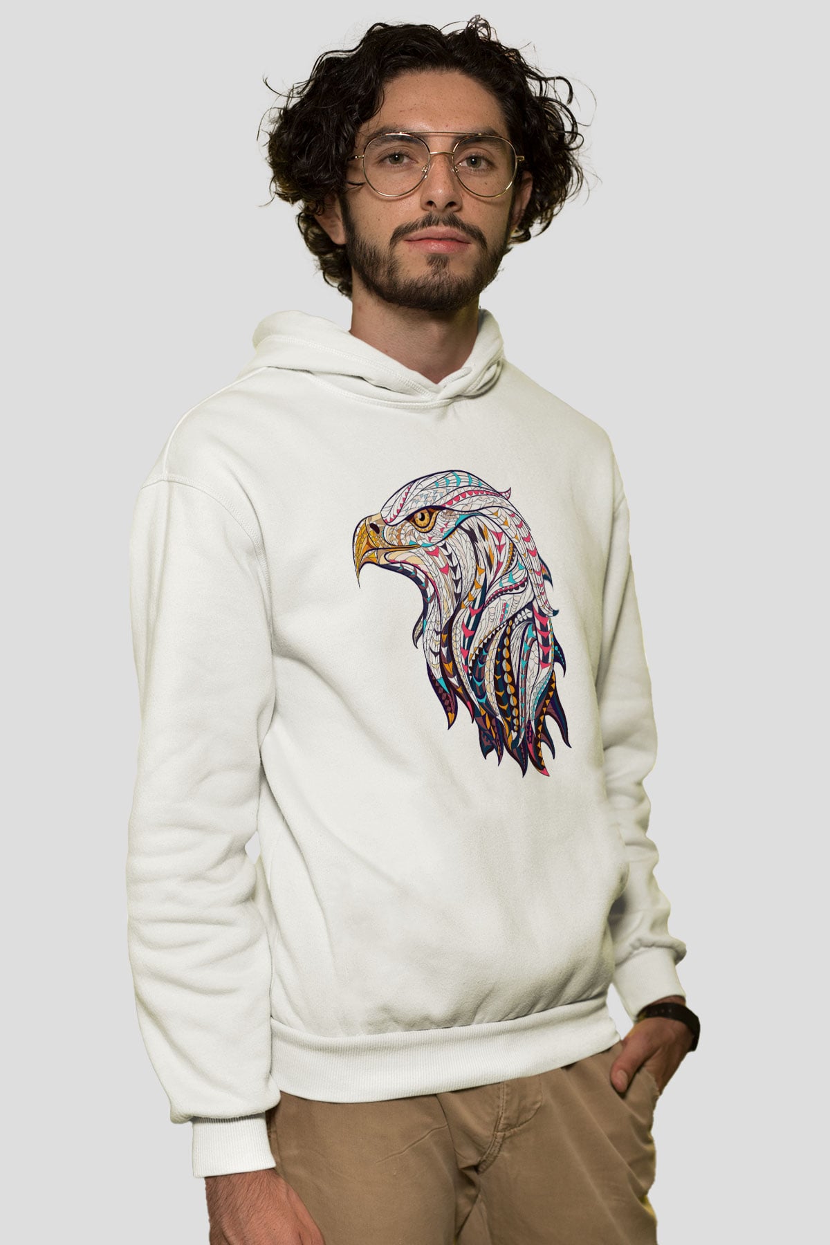 Kartal Beyaz Unisex Kapşonlu Sweatshirt
