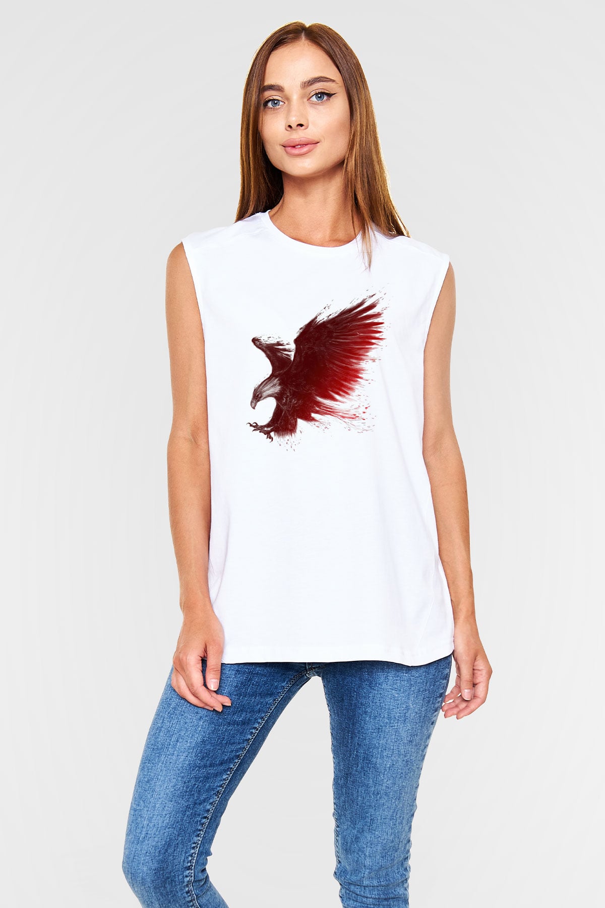 Kartal Beyaz Unisex Kolsuz Tişört