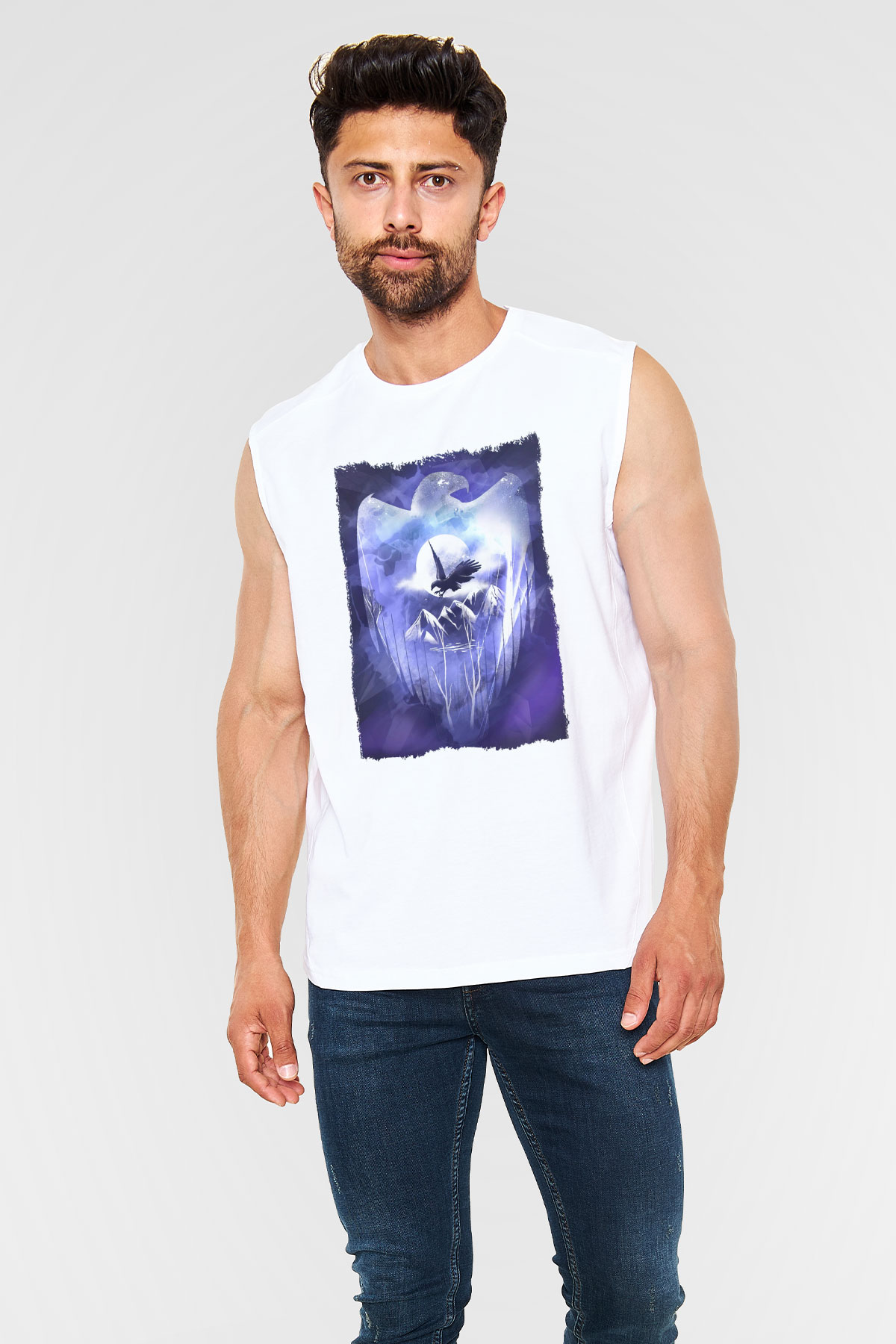 Kartal Beyaz Unisex Kolsuz Tişört