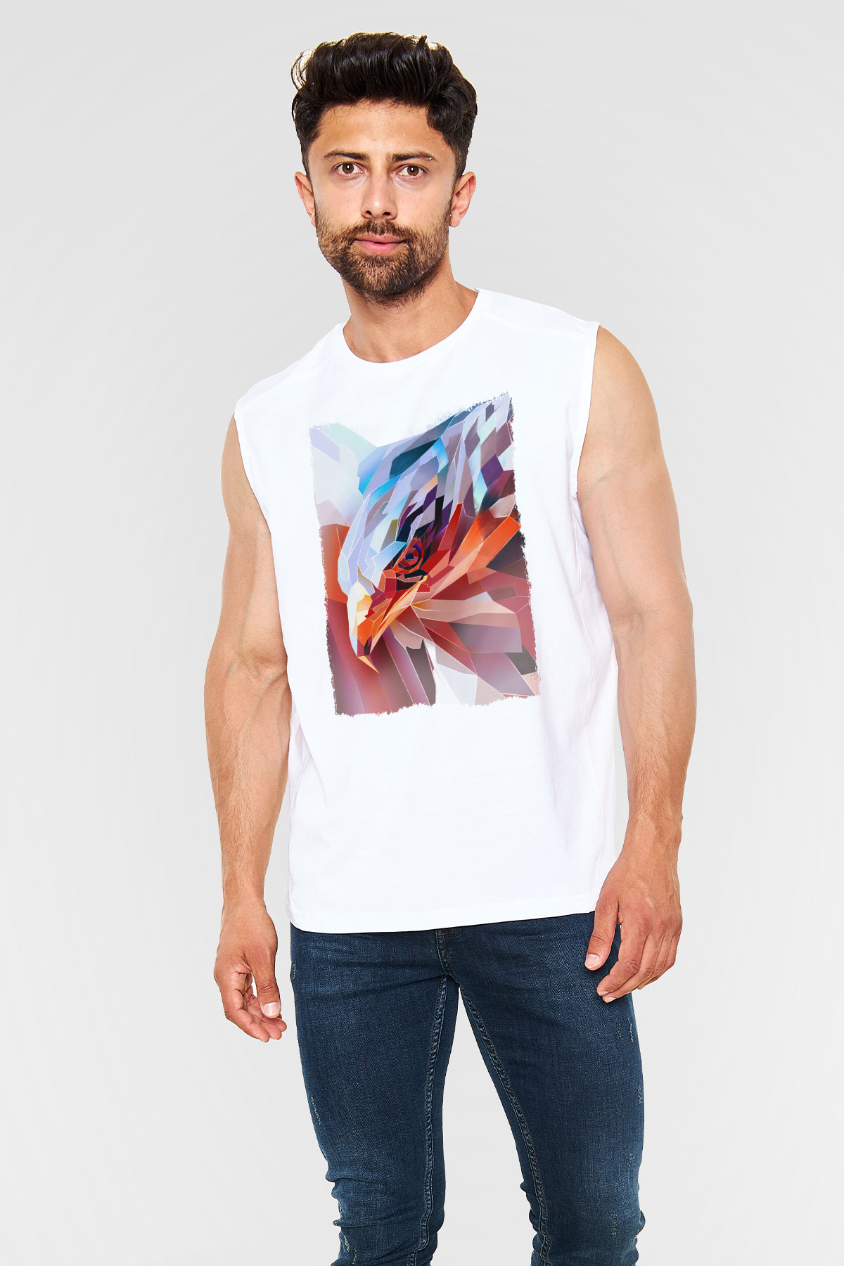Kartal Beyaz Unisex Kolsuz Tişört