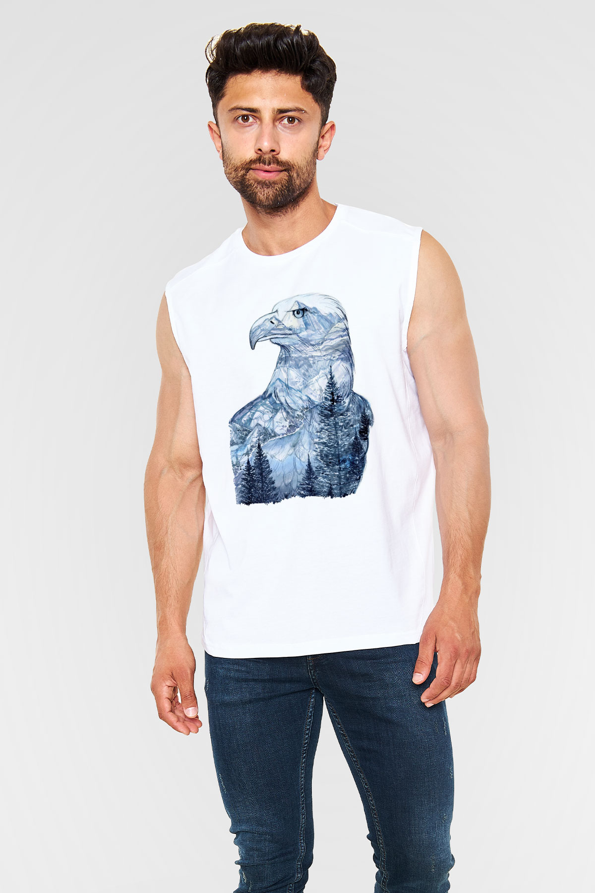 Kartal Beyaz Unisex Kolsuz Tişört