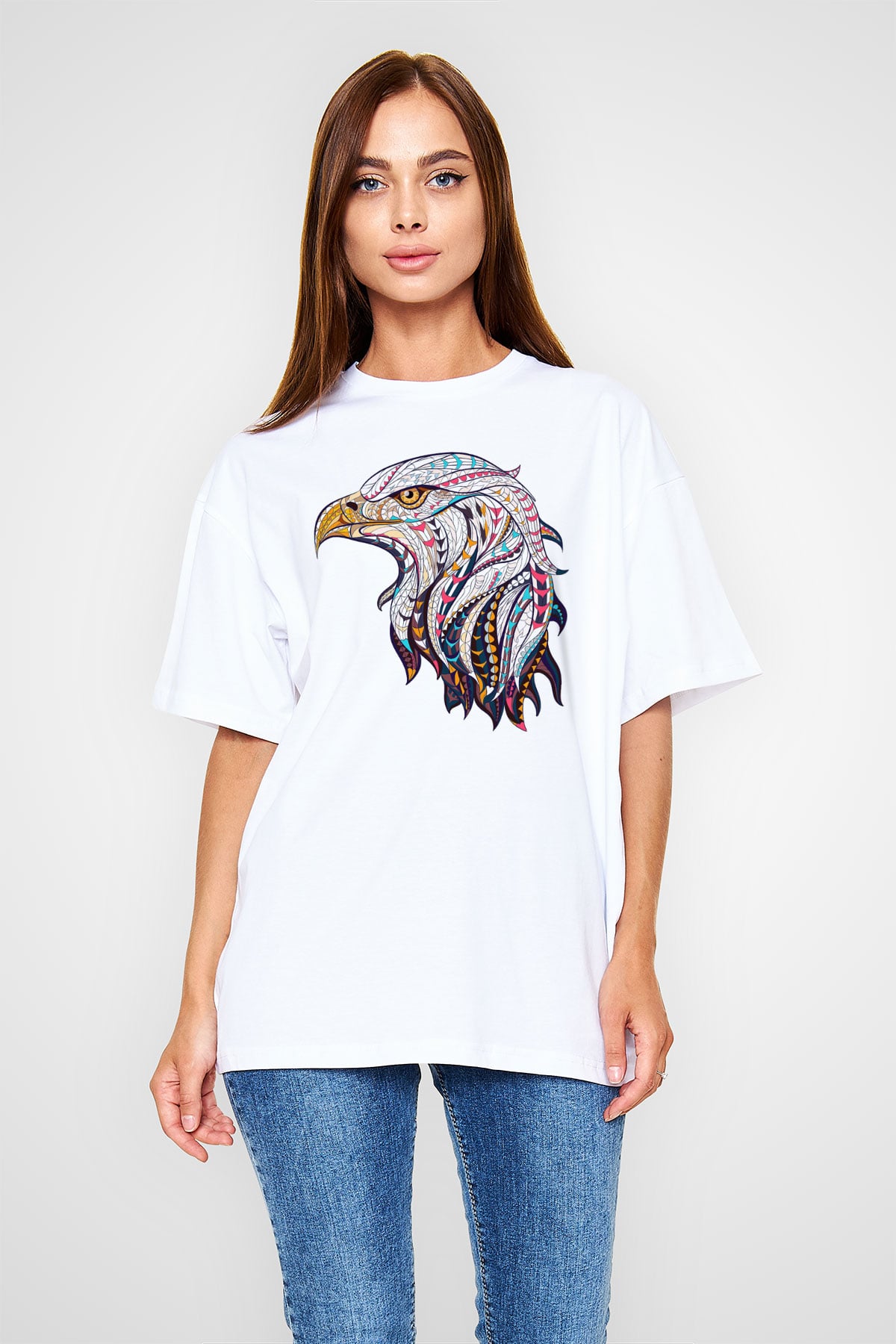 Kartal Beyaz Unisex Oversize Tişört T-Shirt