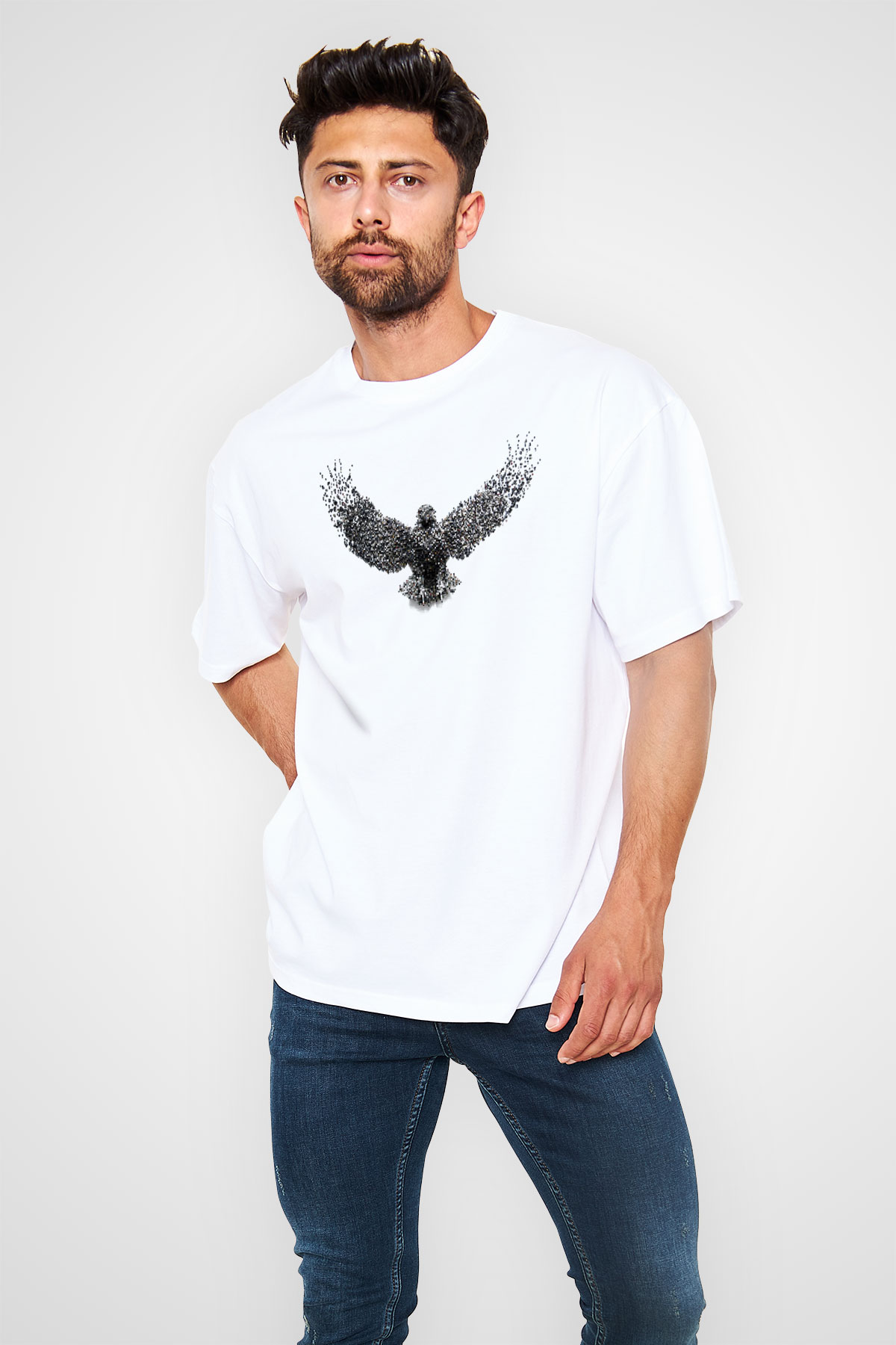 Kartal Beyaz Unisex Oversize Tişört T-Shirt