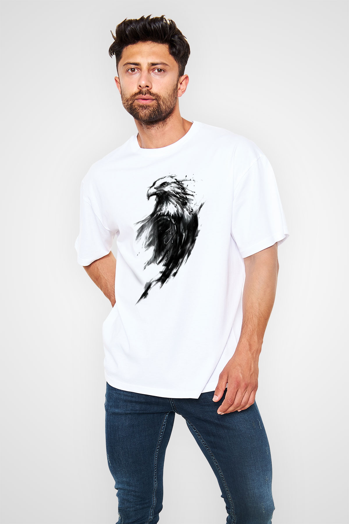 Kartal Beyaz Unisex Oversize Tişört T-Shirt