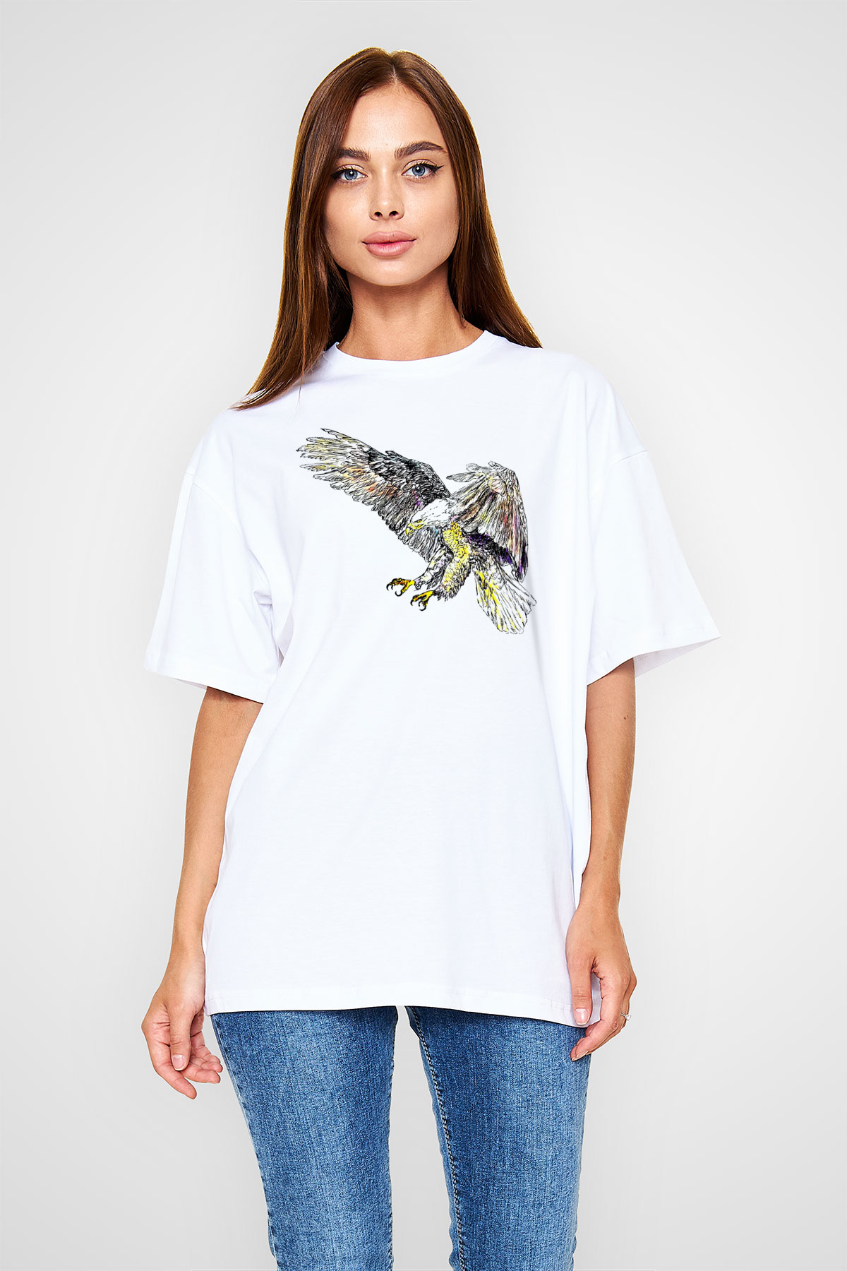 Kartal Beyaz Unisex Oversize Tişört T-Shirt