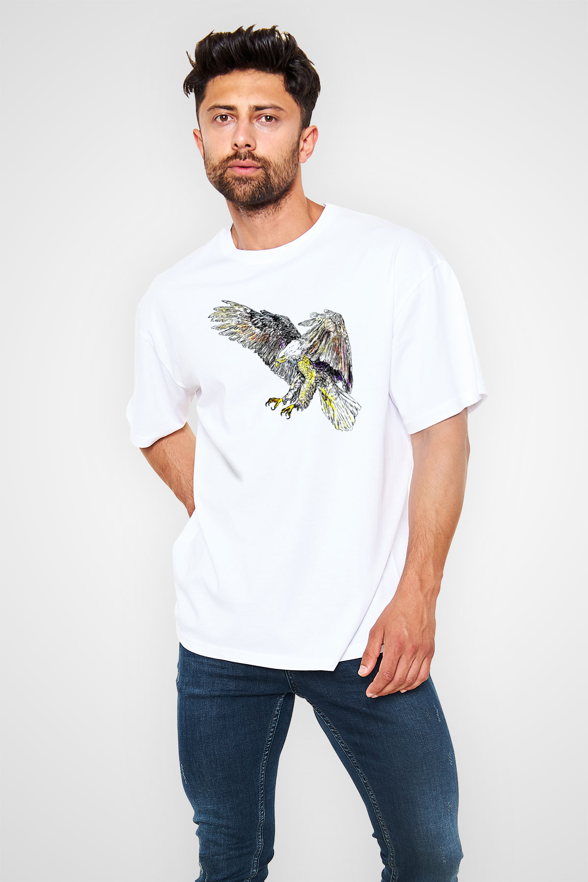 Kartal Beyaz Unisex Oversize Tişört T-Shirt
