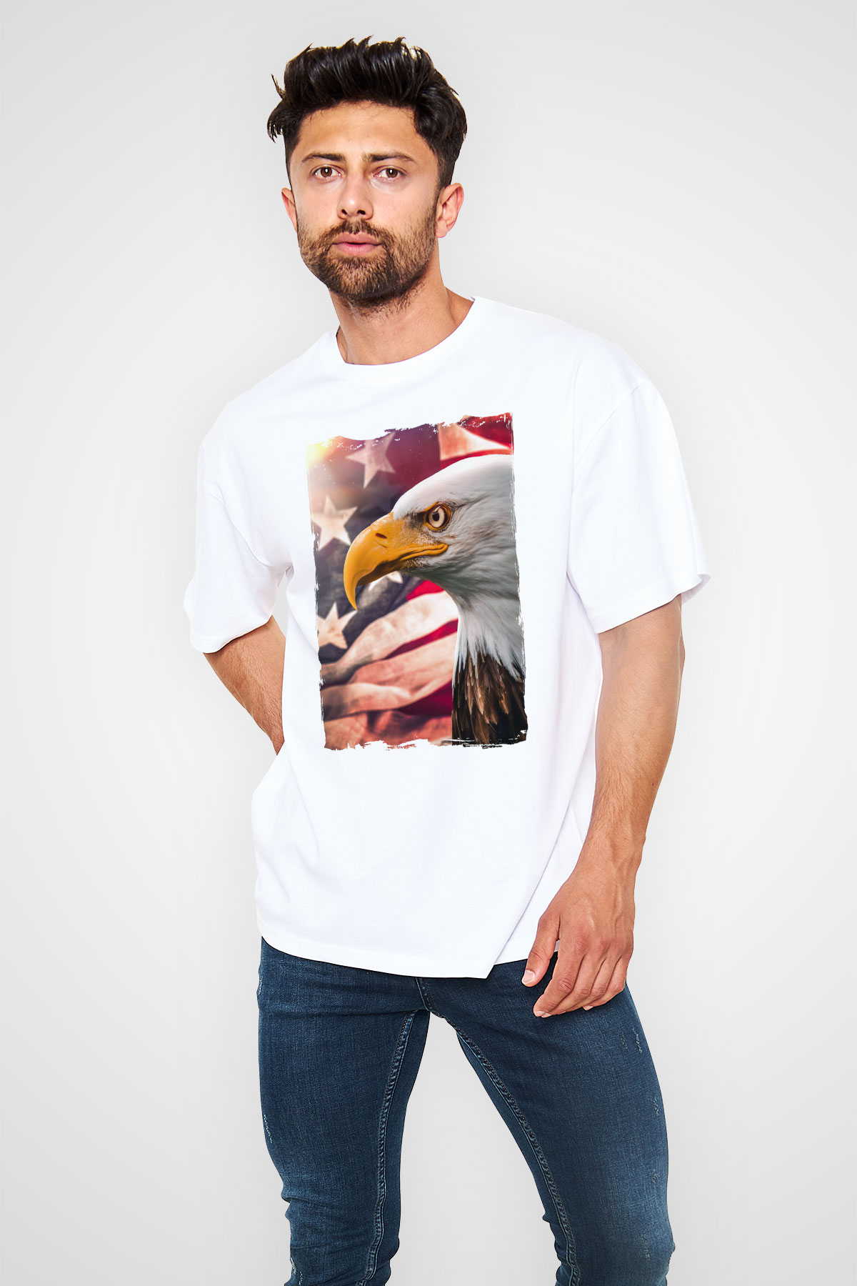 Kartal Beyaz Oversize Tişört Oversize T-shirt - TişörtFabrikası