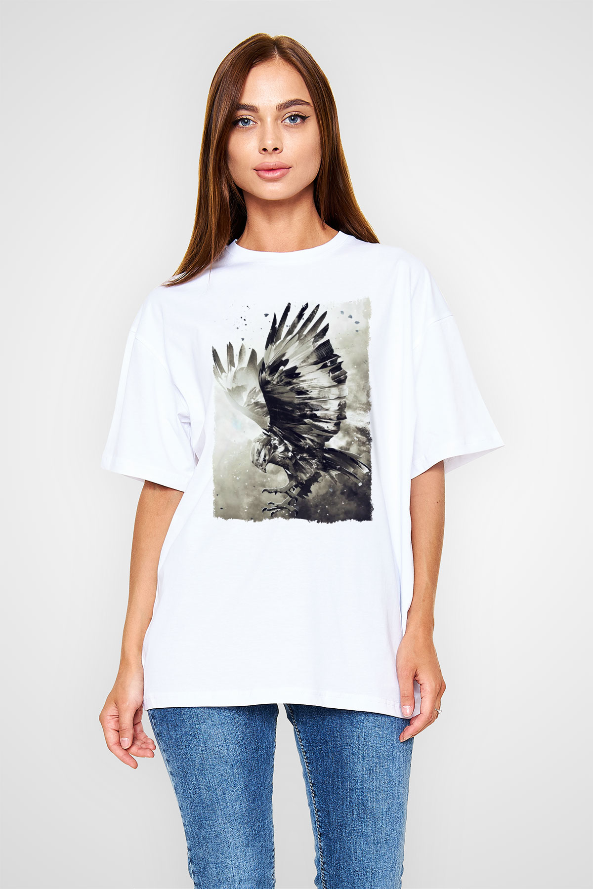 Kartal Beyaz Oversize Tişört Oversize T-shirt - TişörtFabrikası