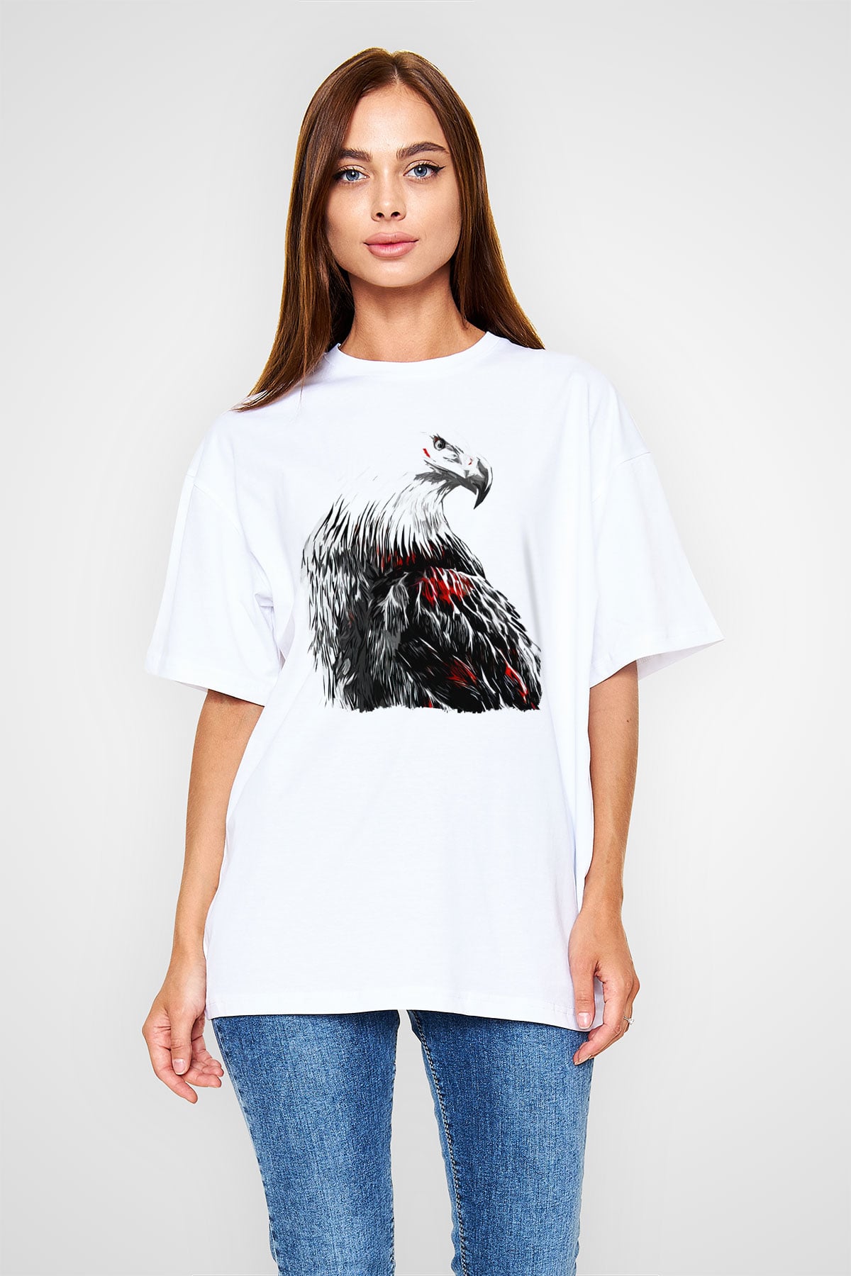 Kartal Beyaz Oversize Tişört Oversize T-shirt - TişörtFabrikası