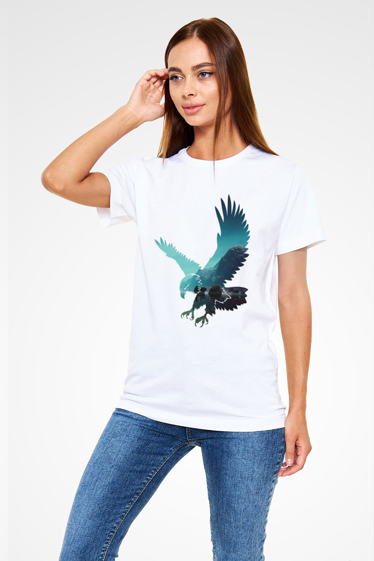 Kartal Beyaz Unisex Tişört T-Shirt - TişörtFabrikası