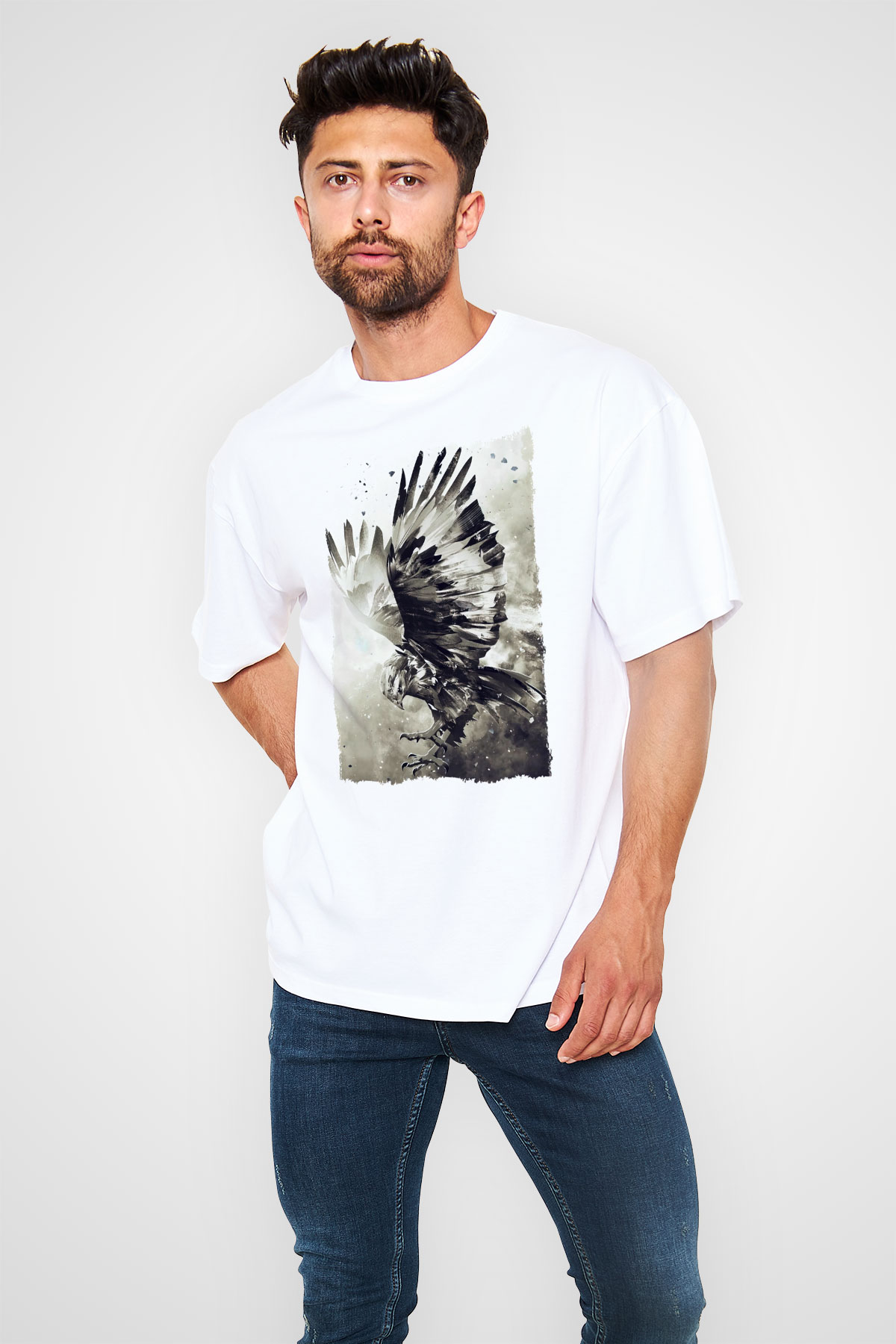 Kartal Beyaz Oversize Tişört Oversize T-shirt - TişörtFabrikası