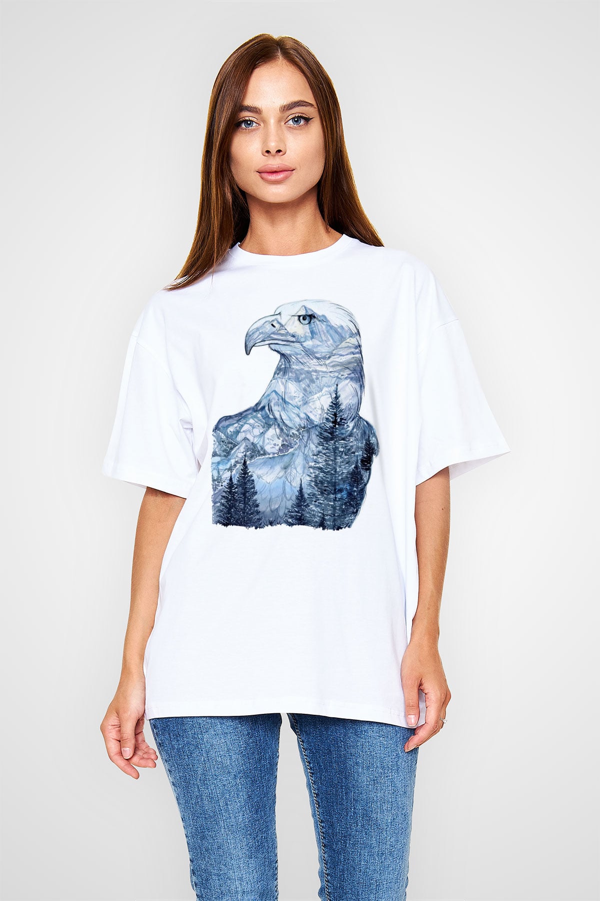 Kartal Beyaz Oversize Tişört Oversize T-shirt - TişörtFabrikası