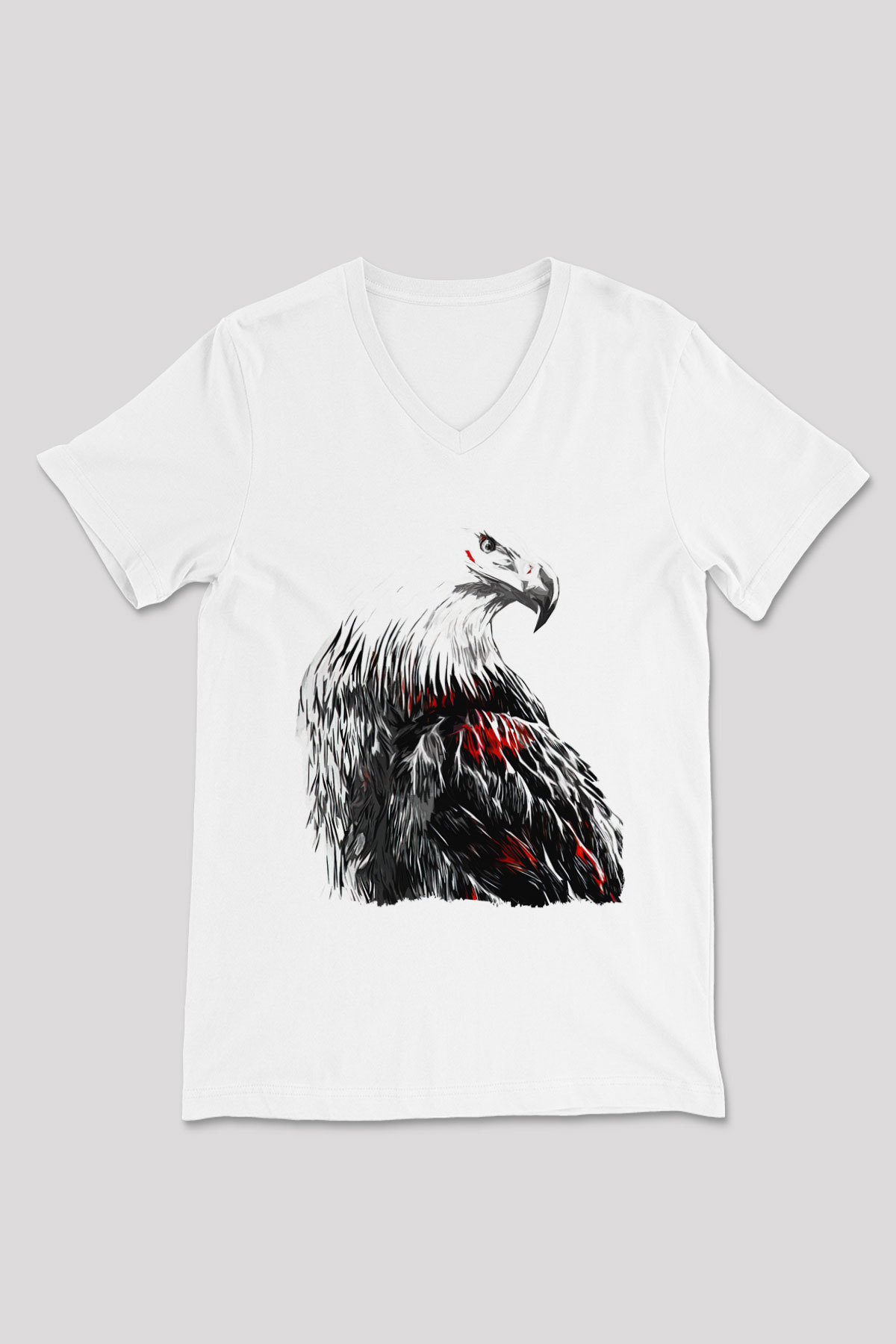 Kartal Beyaz Unisex V Yaka Tişört