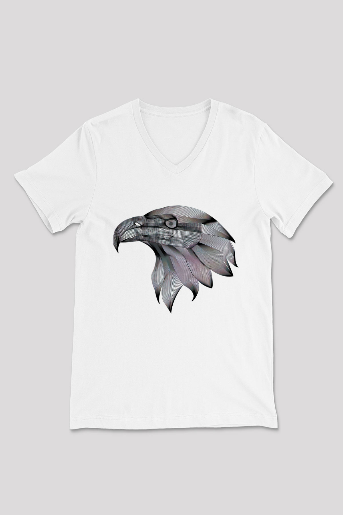Kartal Beyaz Unisex V Yaka Tişört