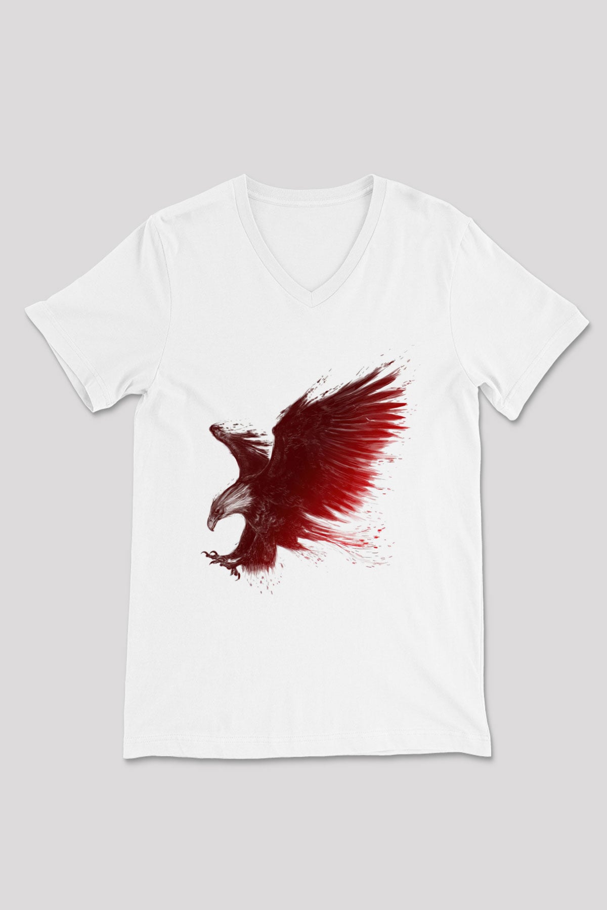 Kartal Beyaz Unisex V Yaka Tişört