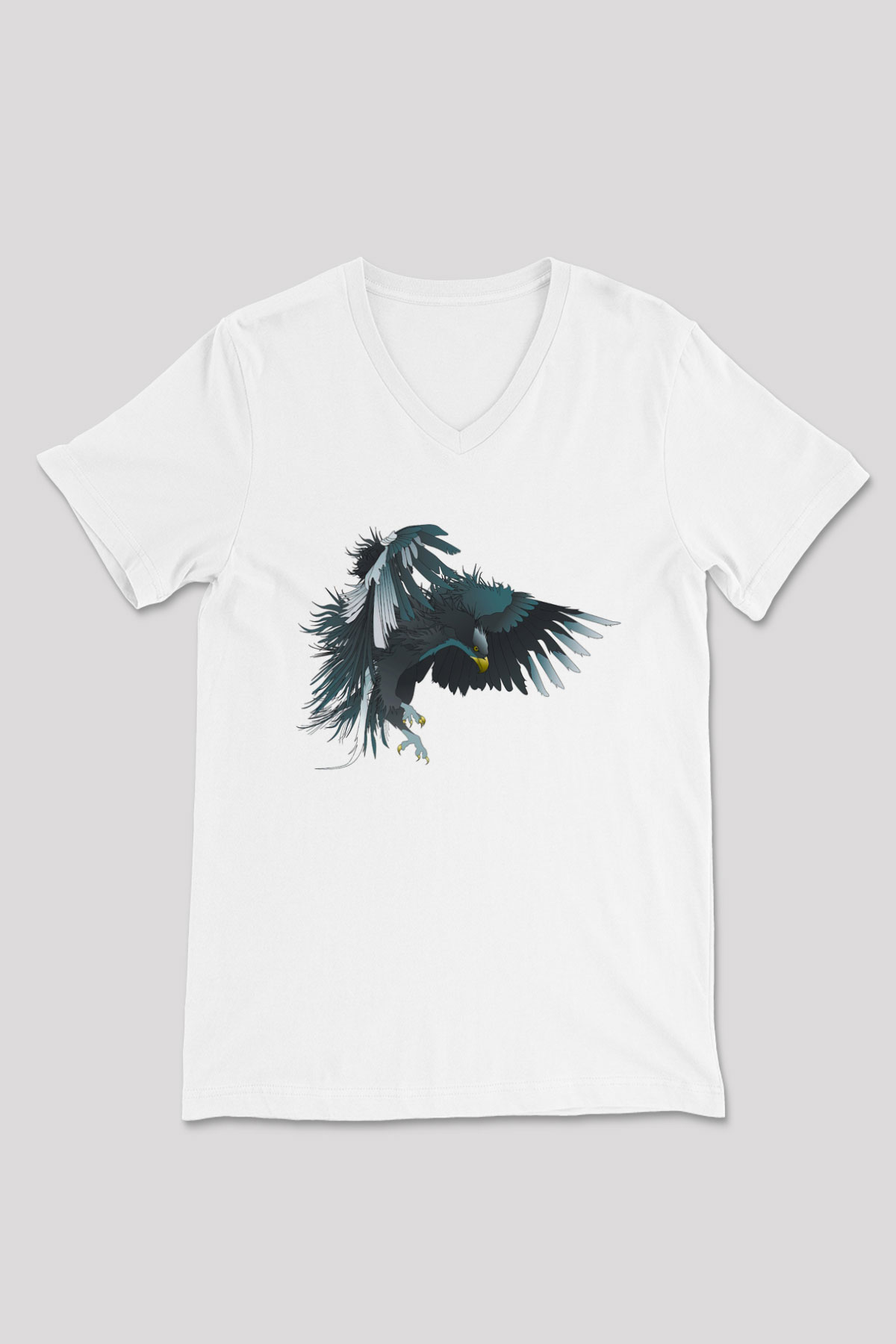 Kartal Beyaz Unisex V Yaka Tişört T-Shirt