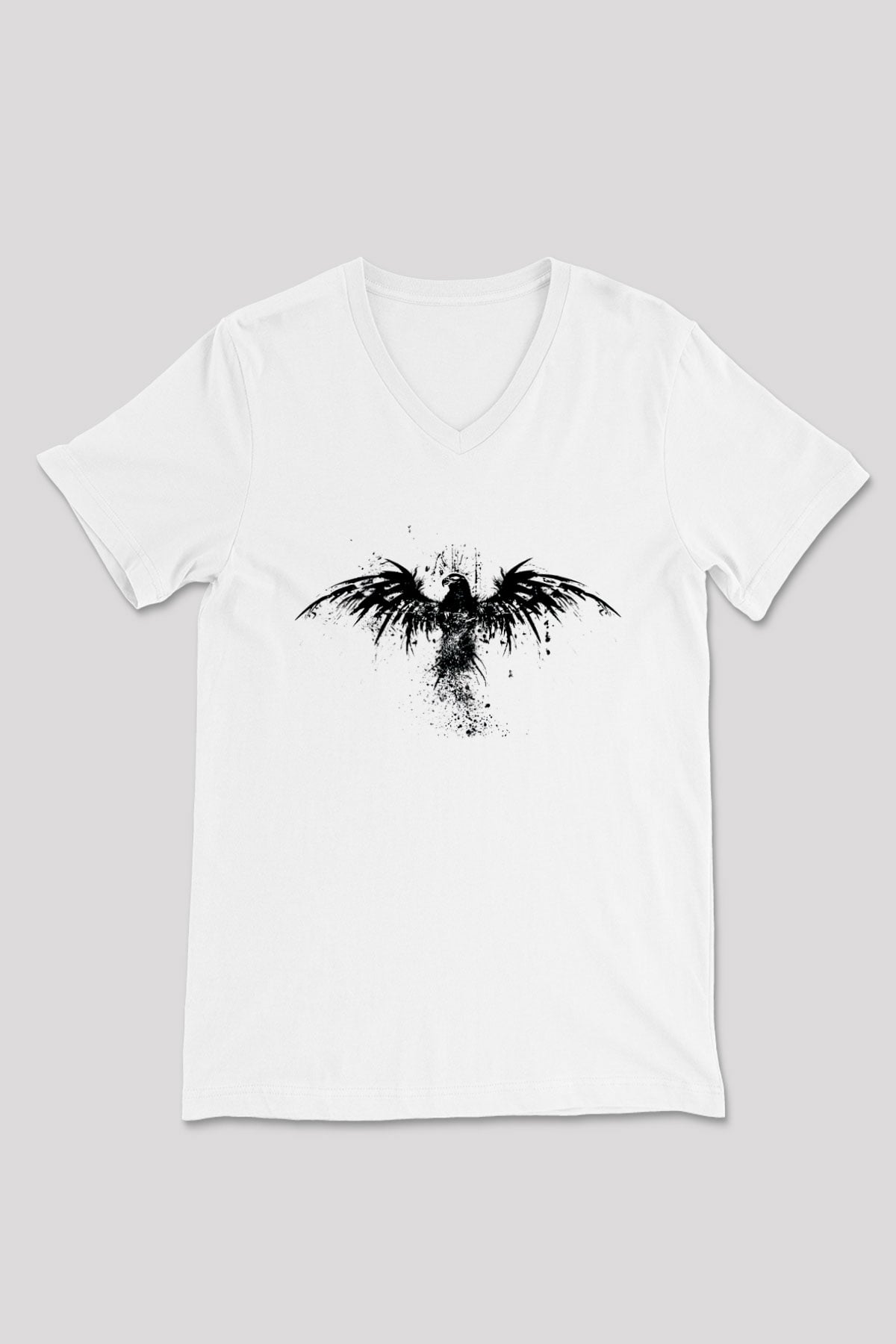 Kartal Beyaz Unisex V Yaka Tişört T-Shirt