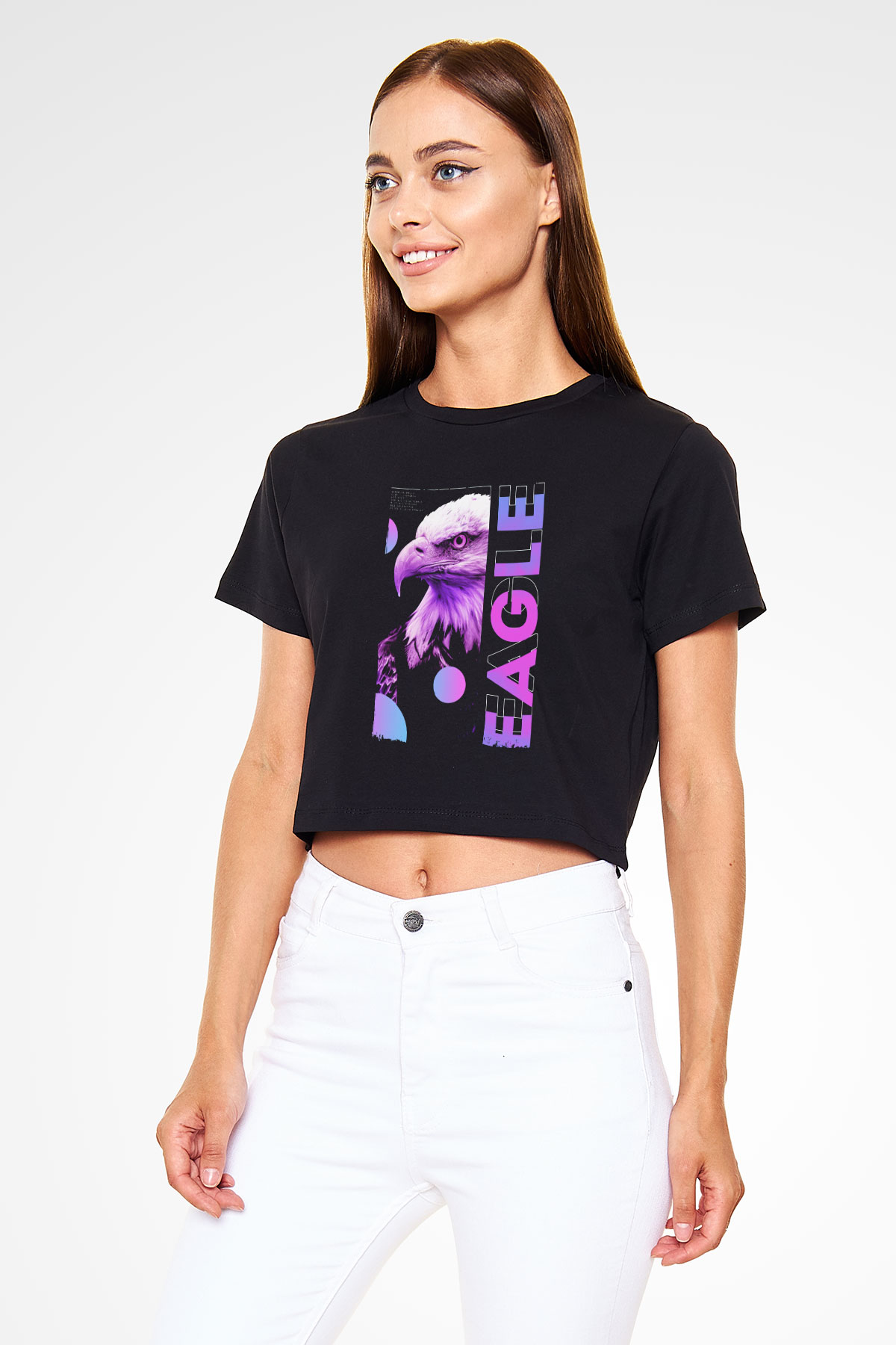 Kartal Siyah  Crop Top Tişört