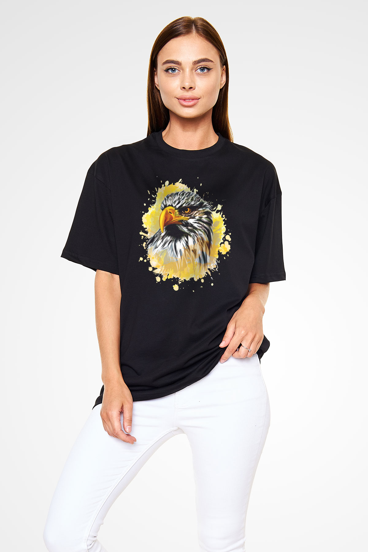 Kartal Siyah Unisex Oversize Tişört T-Shirt